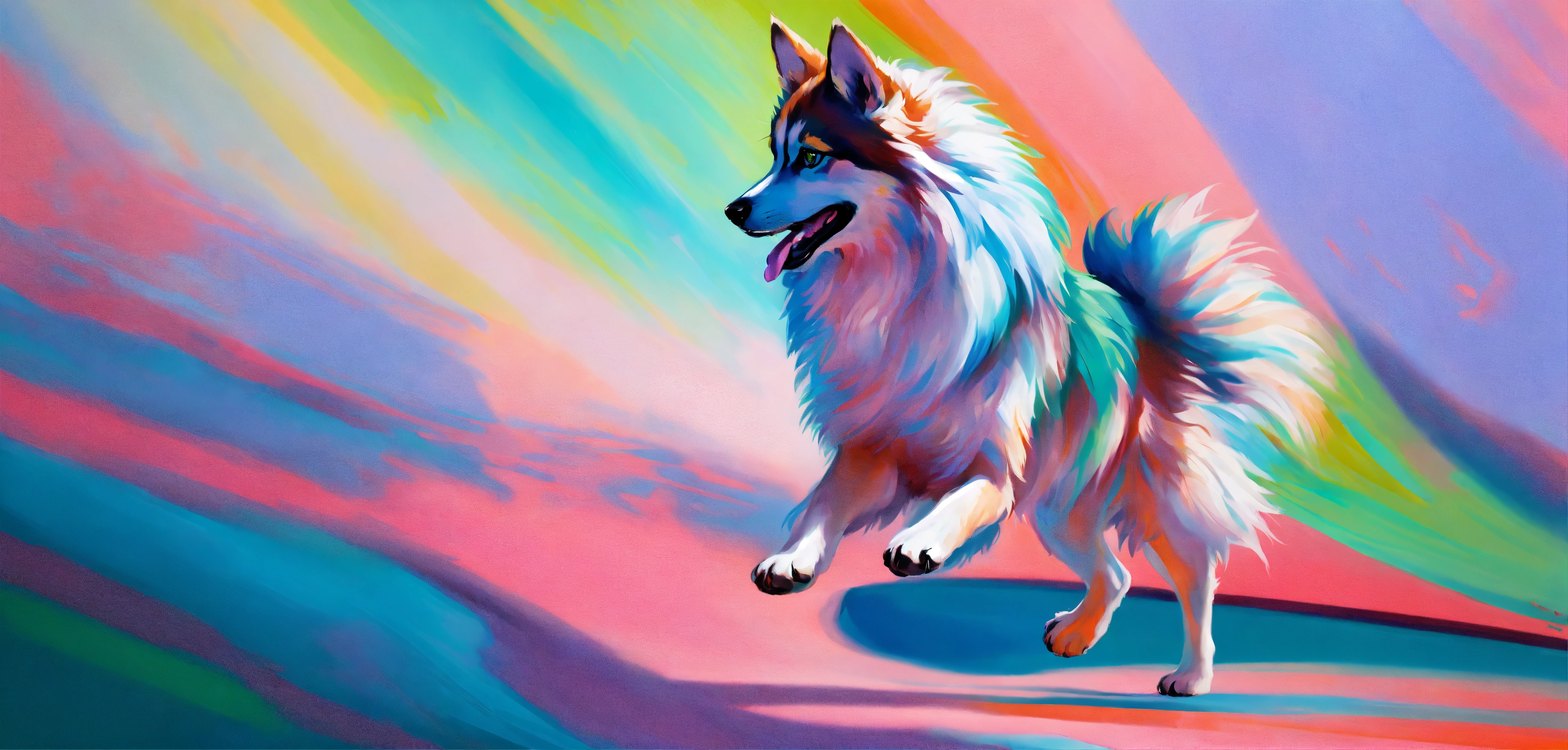 Lexica - In this vibrant painting, a graceful Pomsky is captured in ...