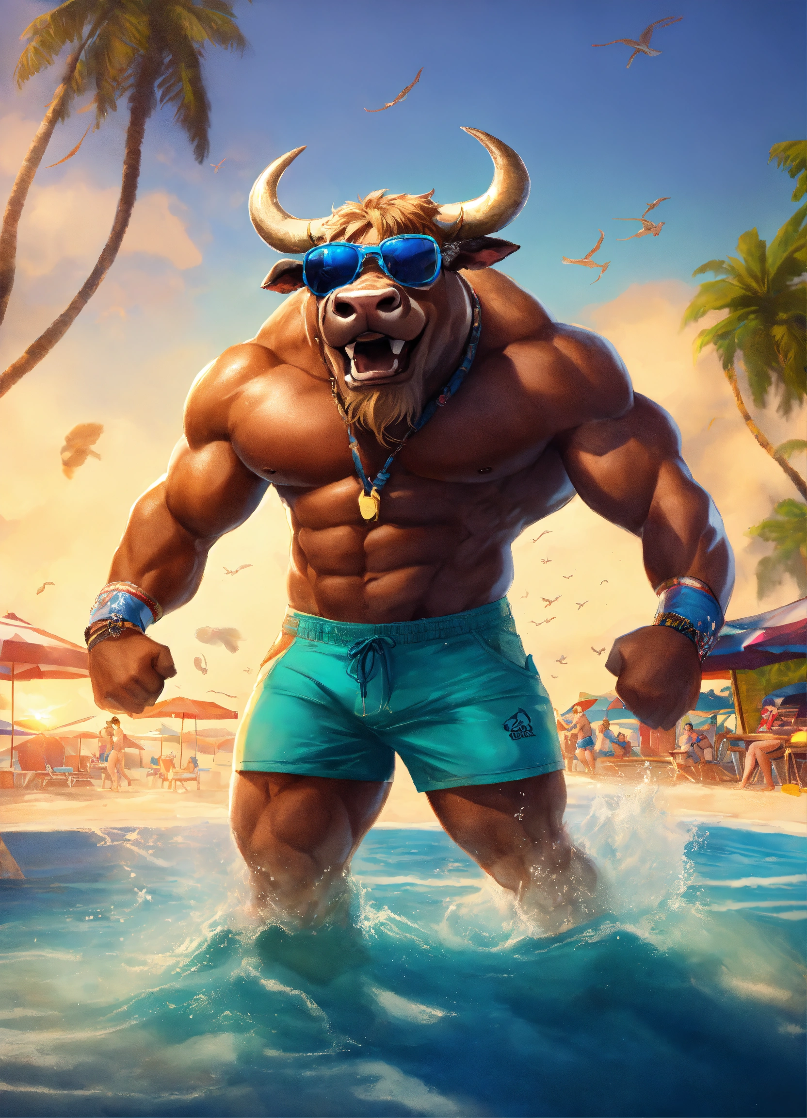 Lexica - A riped bull with abs and shorts and sunglasses and a Bigg ...