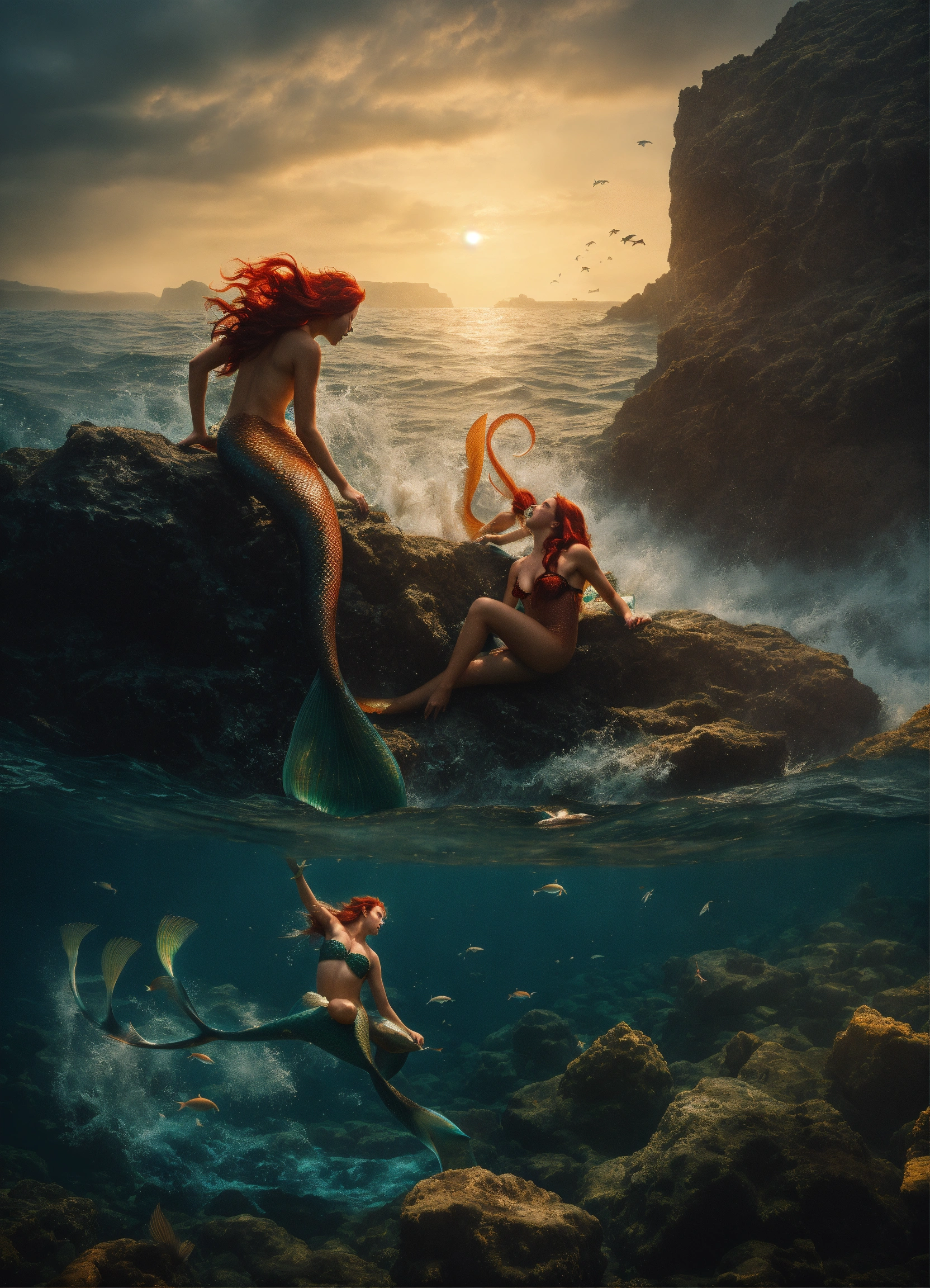 Lexica - Create a 4k detailed photo of two evil (mermaids) fighting ...