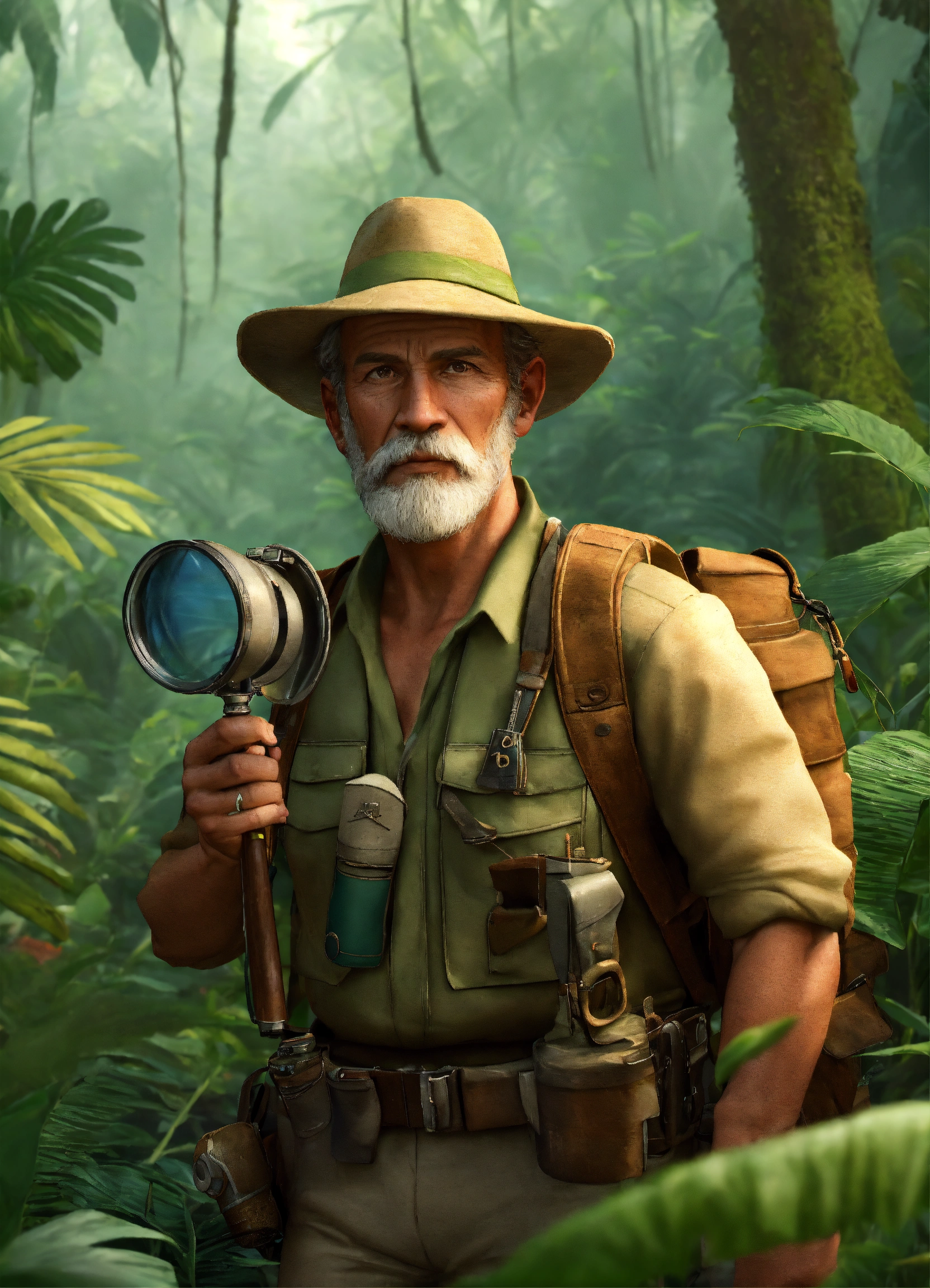 Lexica - ESTABLISHING SHOT of a front view of a 60 year old botanist ...