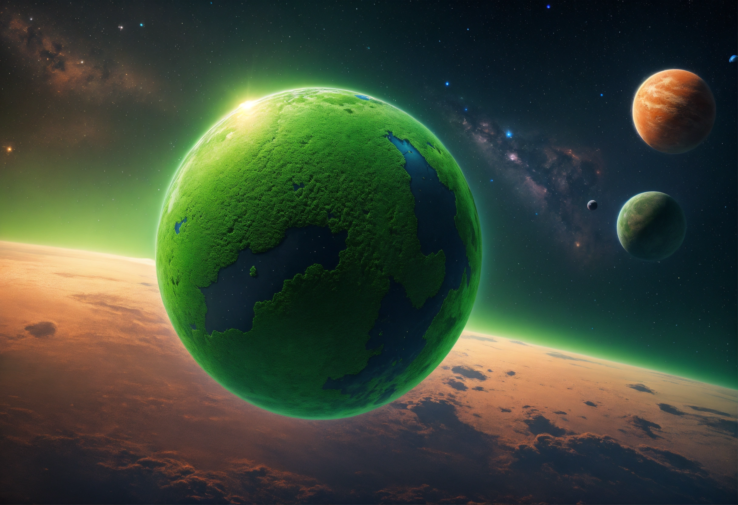 Lexica - One green continel planet floating in space