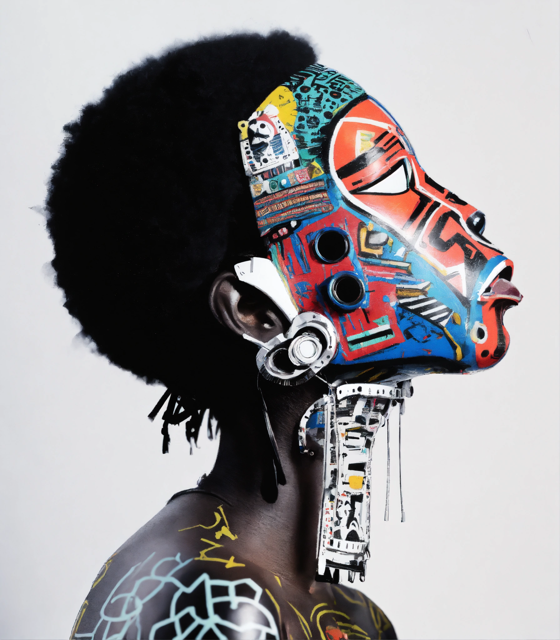 Lexica - African tribal mask robot collage style abstract edgy ...