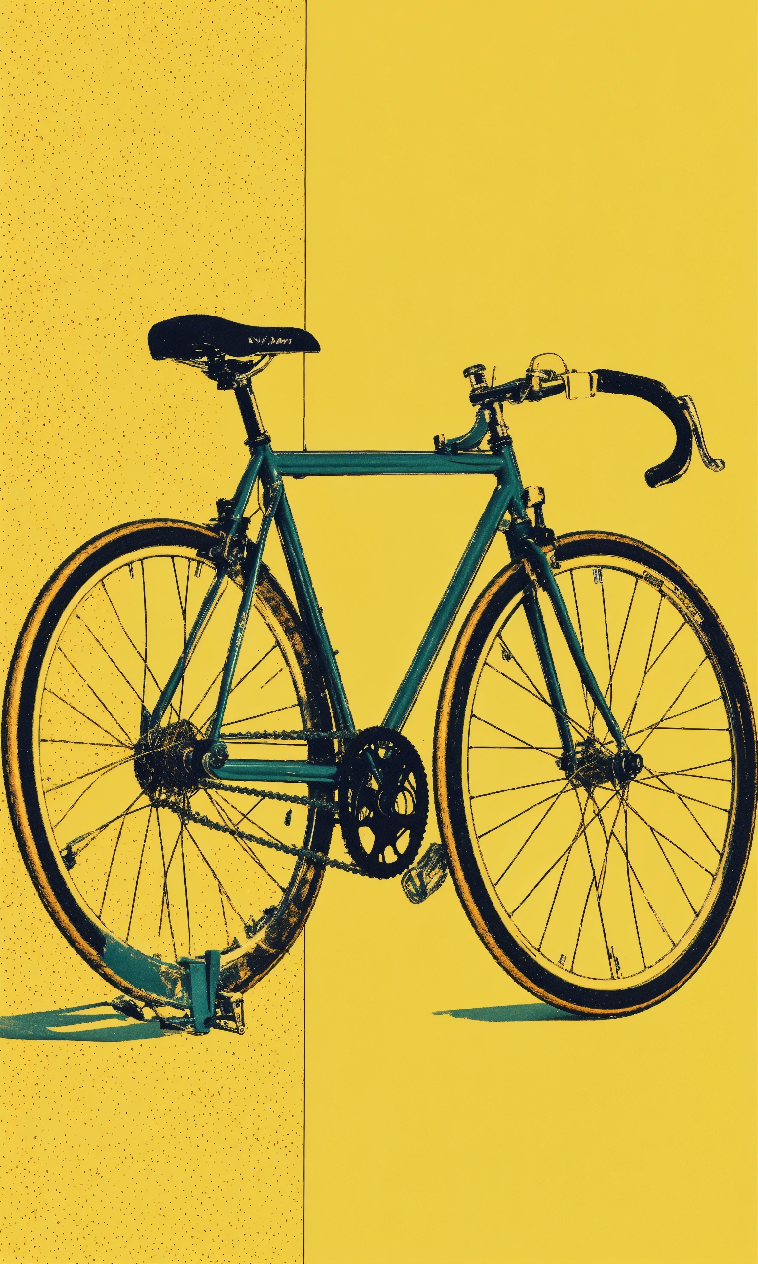 Lexica - 1970s Single speed racer bicycle muted yellow hues risograph