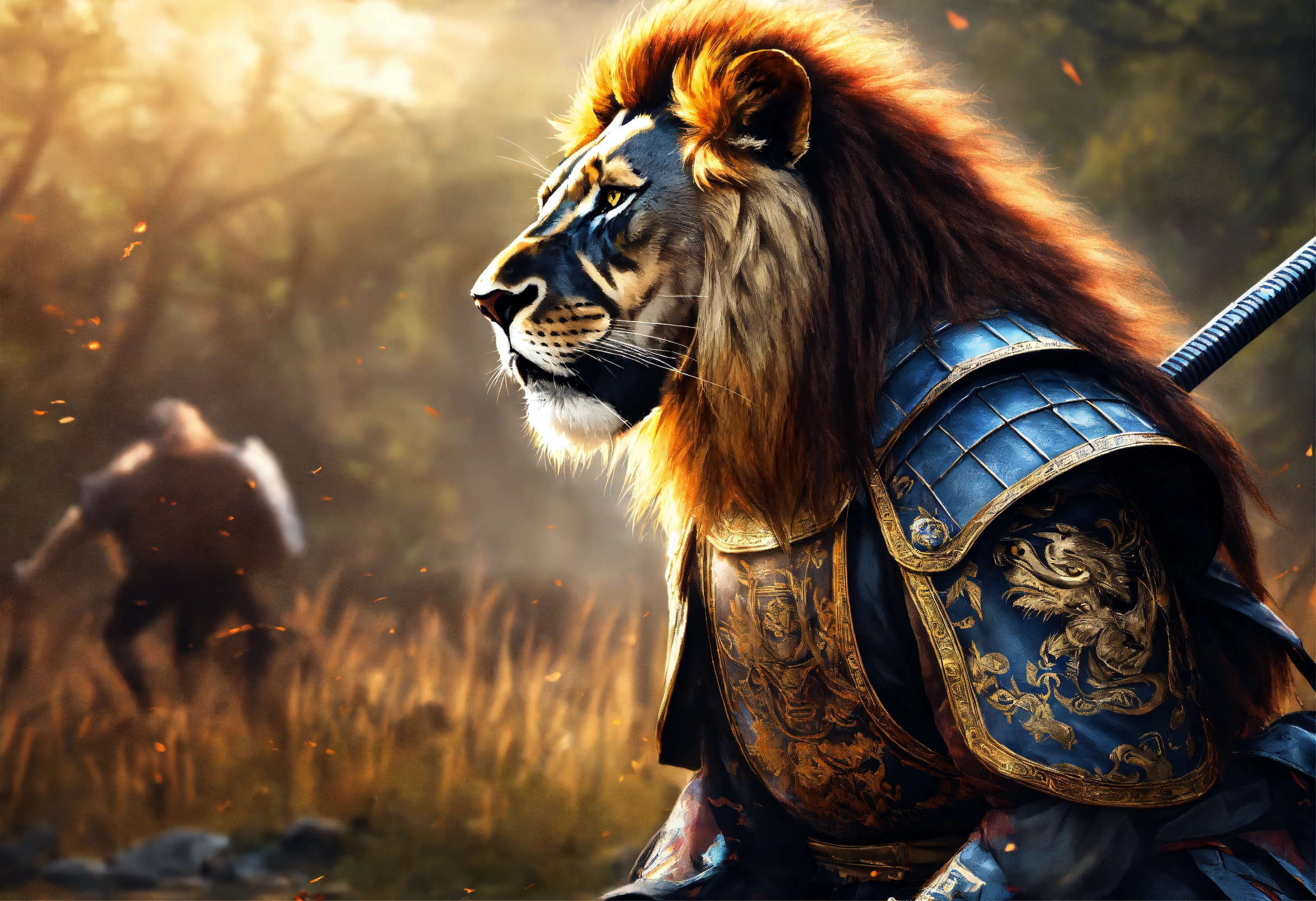 Lexica - Lion samurai. Battlefield. Hyper realistic.