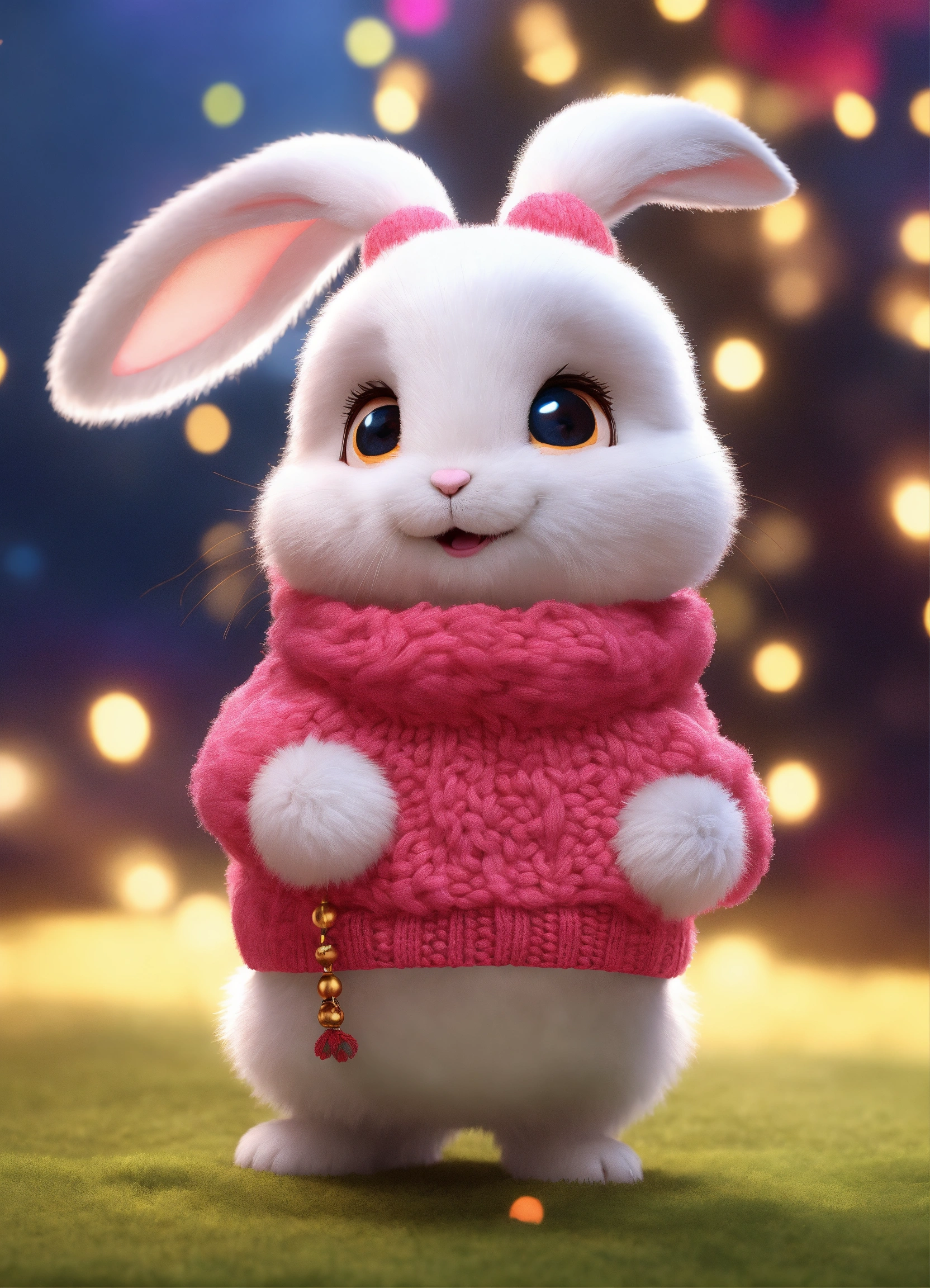 Lexica - Cute baby pixar style white fairy rabbit,Many pink lights,Sing ...