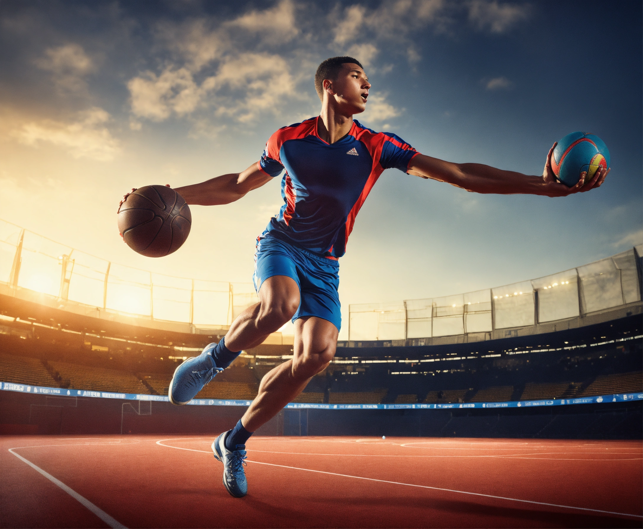 Lexica - Generate an image of a multi-sport athlete in the midst of ...