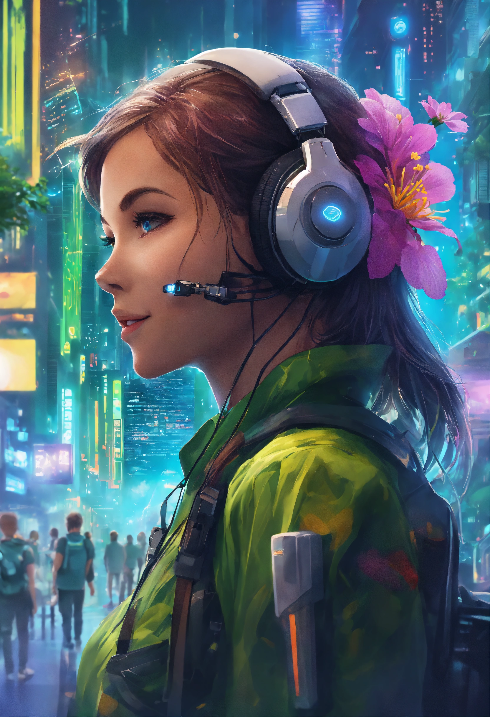 Lexica - Zoom on a smiling girl. in the background Imagine a futuristic ...