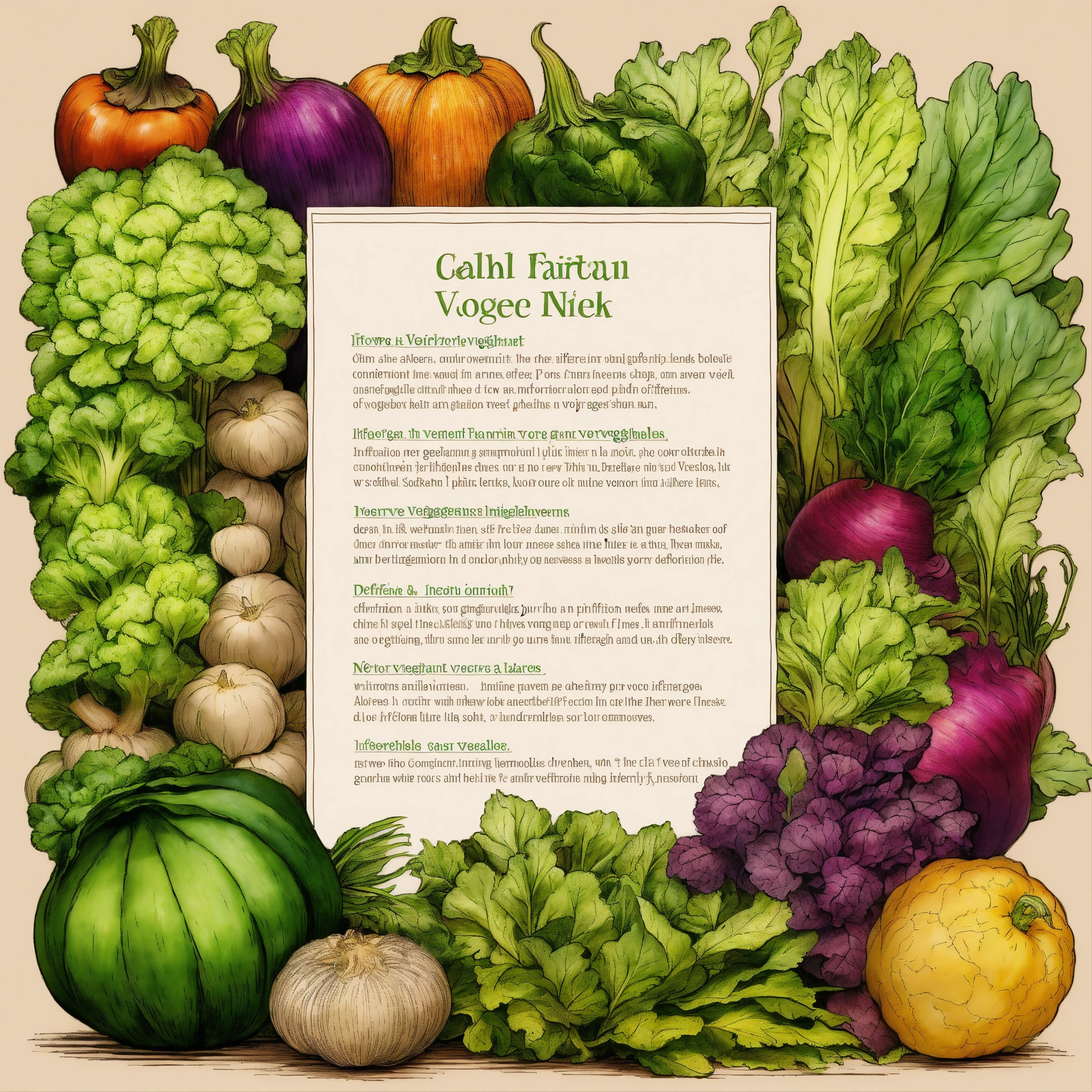Lexica - Information sheet with different fantasy vegetables. colored ink