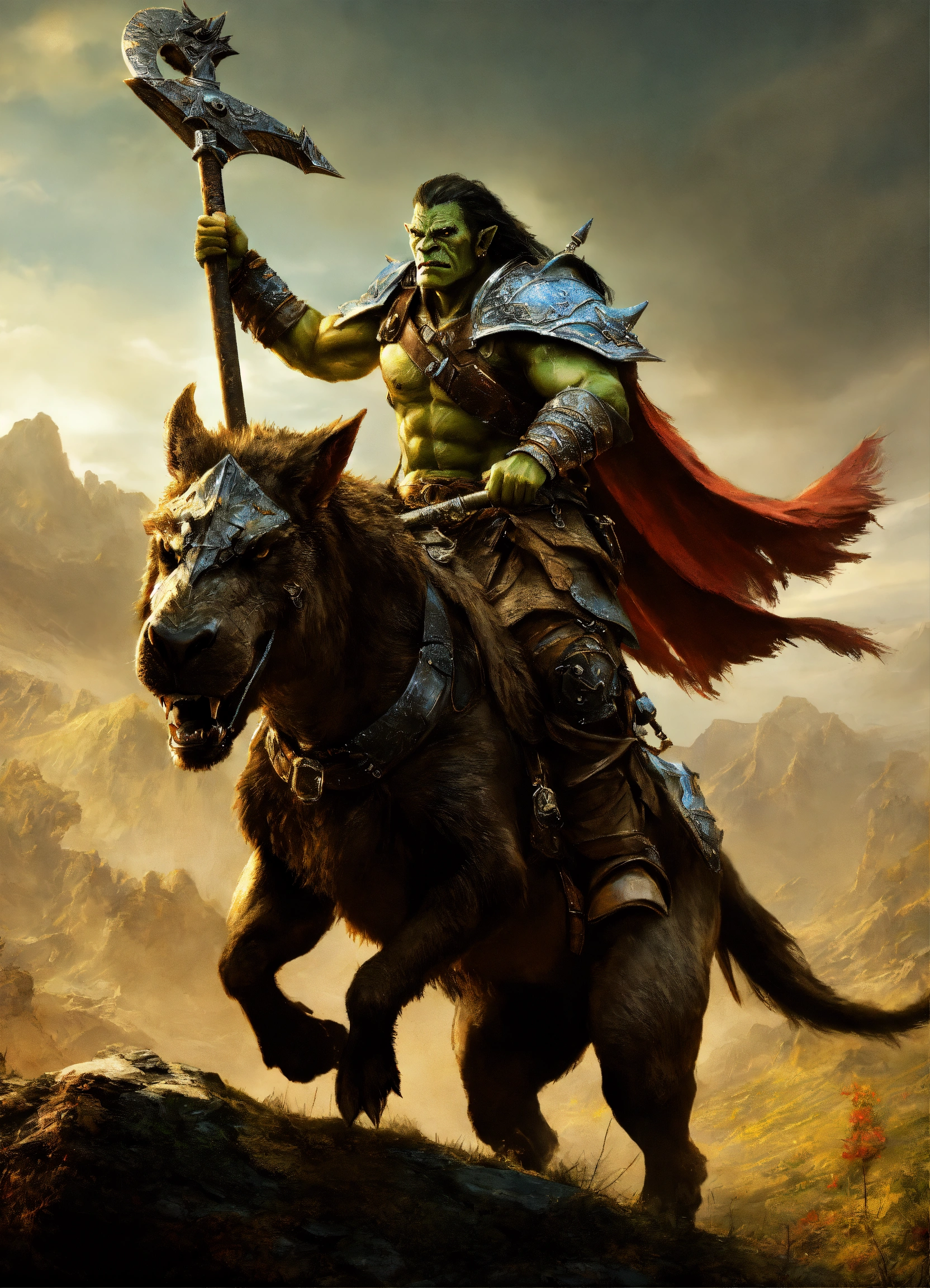Lexica - A orc warrior riding a creature into battle full size perfect ...
