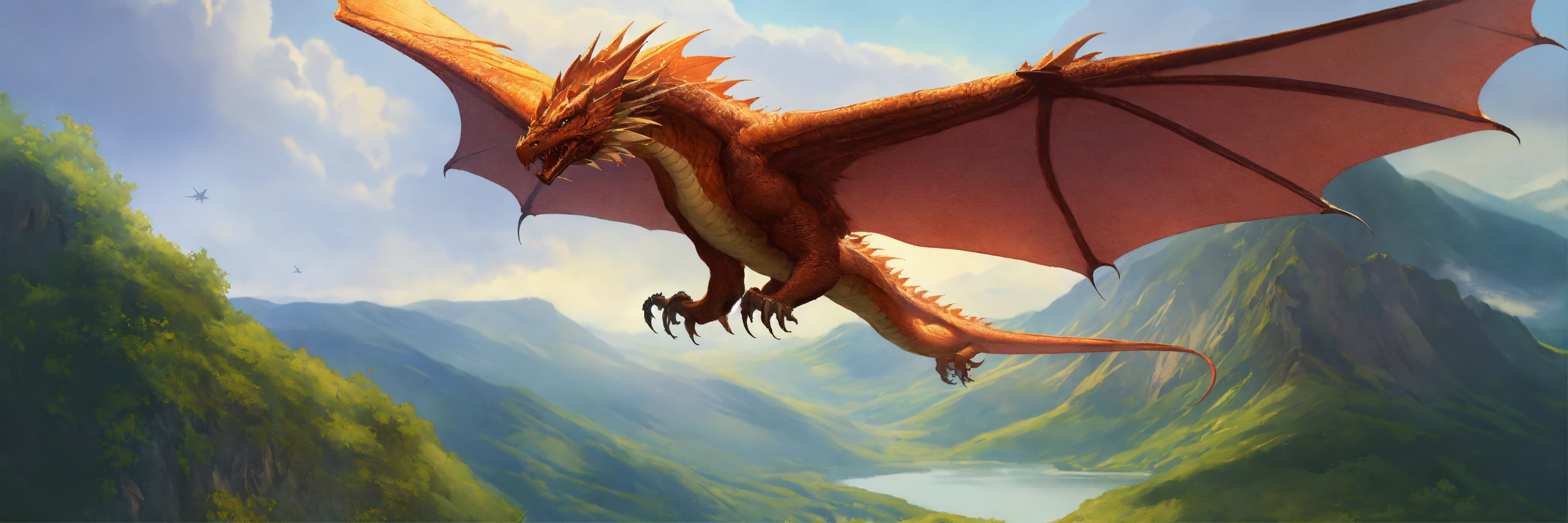 Lexica - Wyvern flying over mountainous and forested island, highly ...