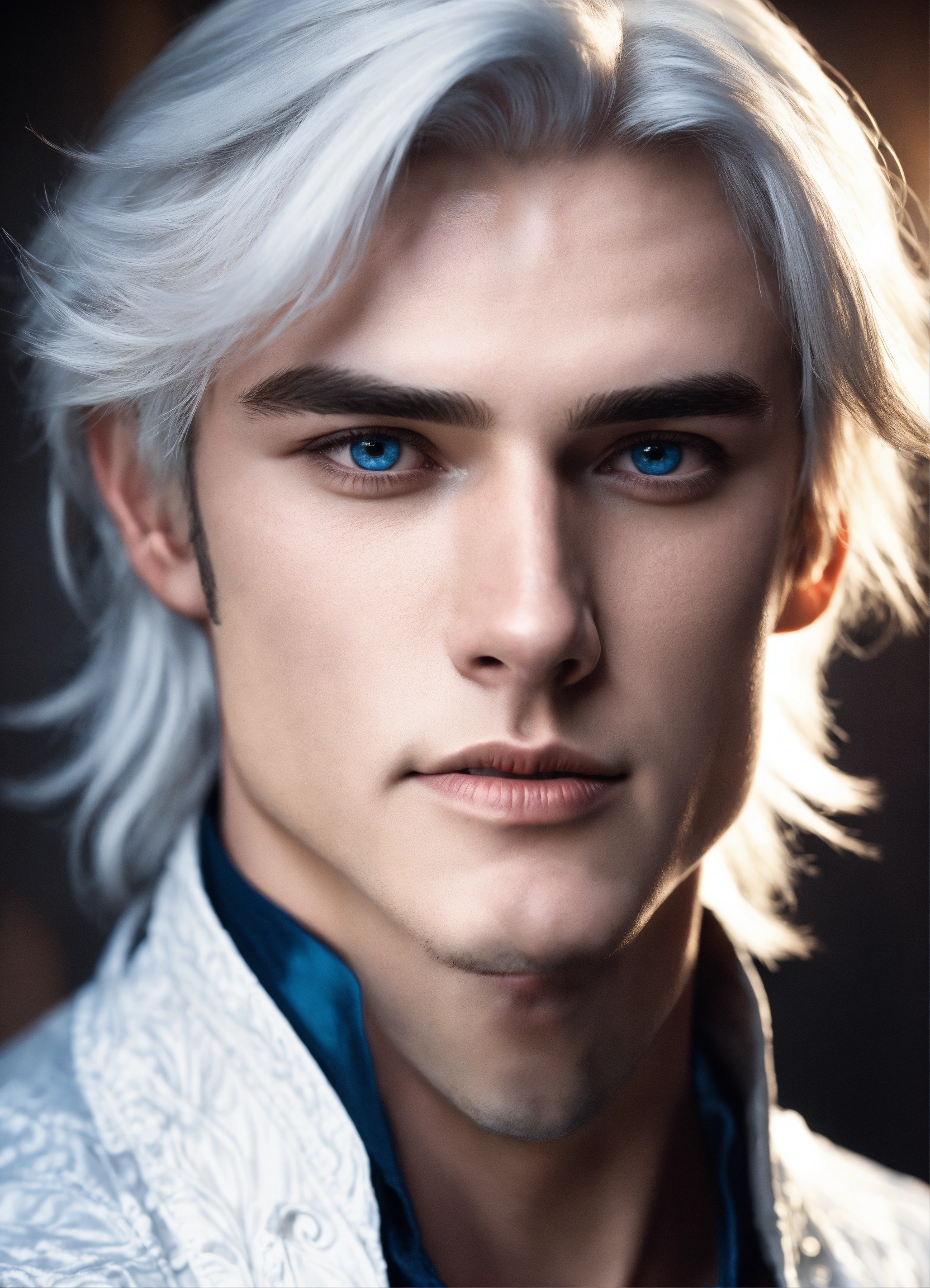 Lexica - Beautiful young man, shoulder-length white hair, blue eyes ...