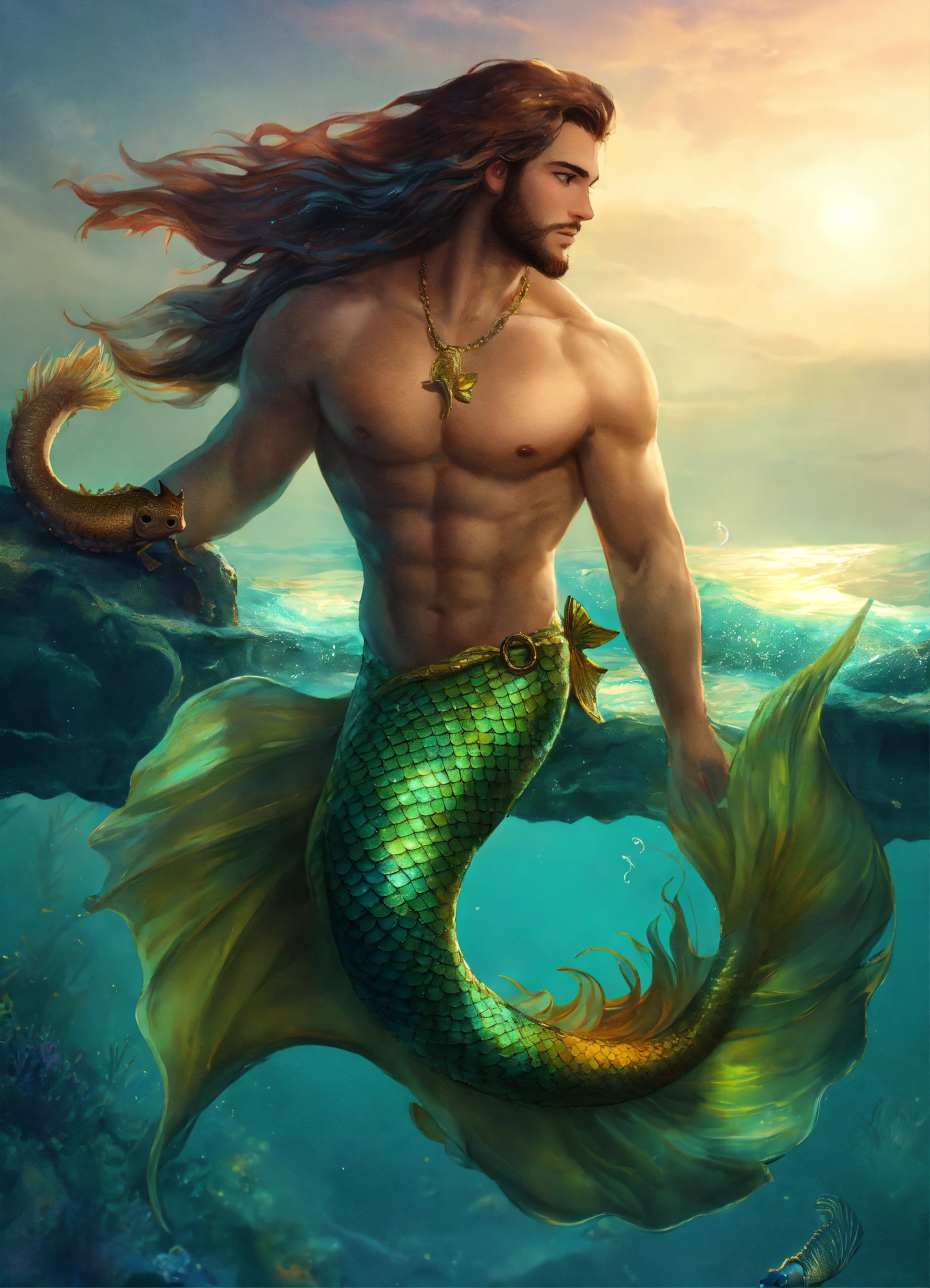 Lexica - A merman. Male. Long hair. Seahorse tail.