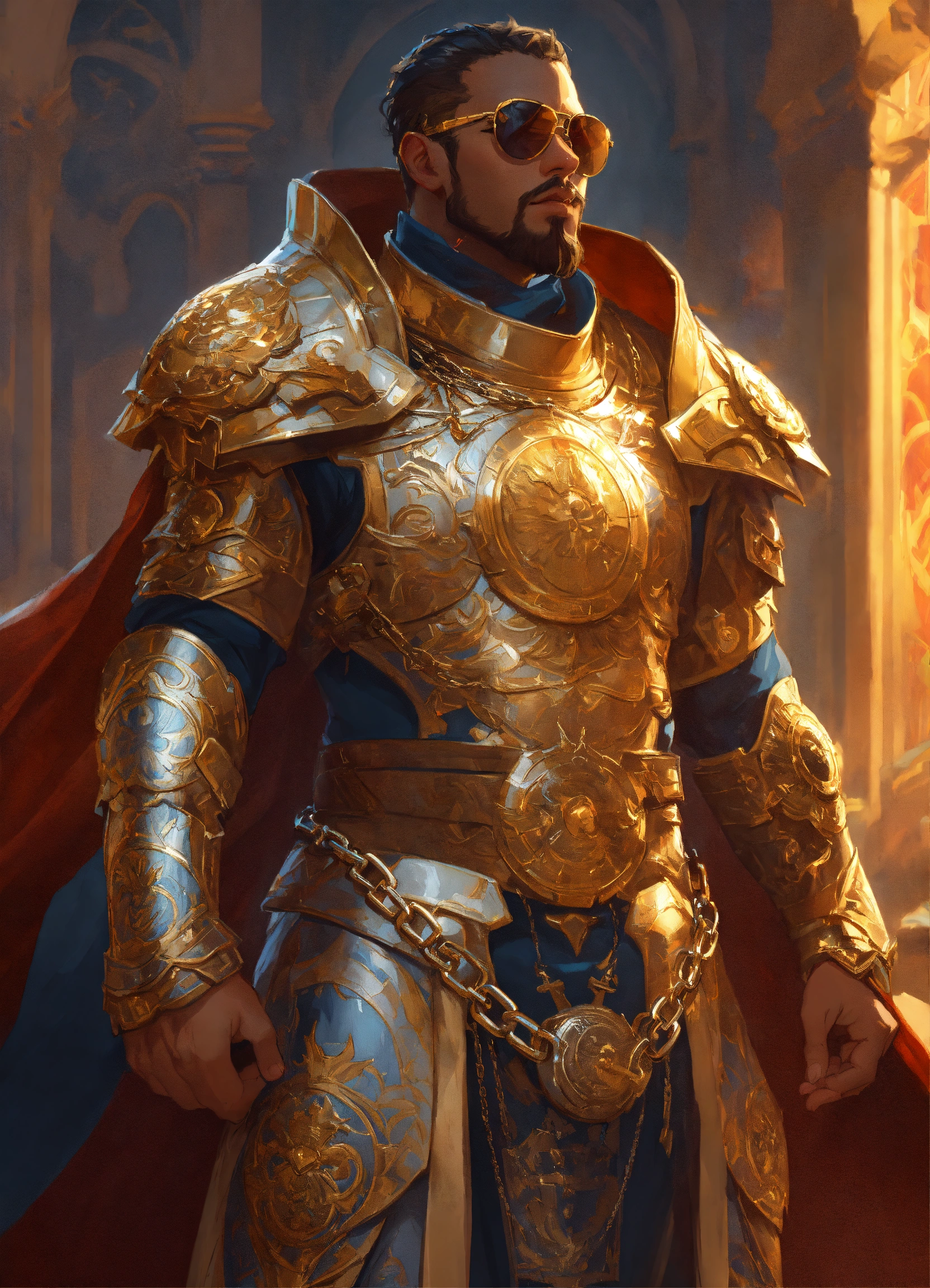Lexica - Male cleric wearing heavy armor and hip hop chains and sun ...