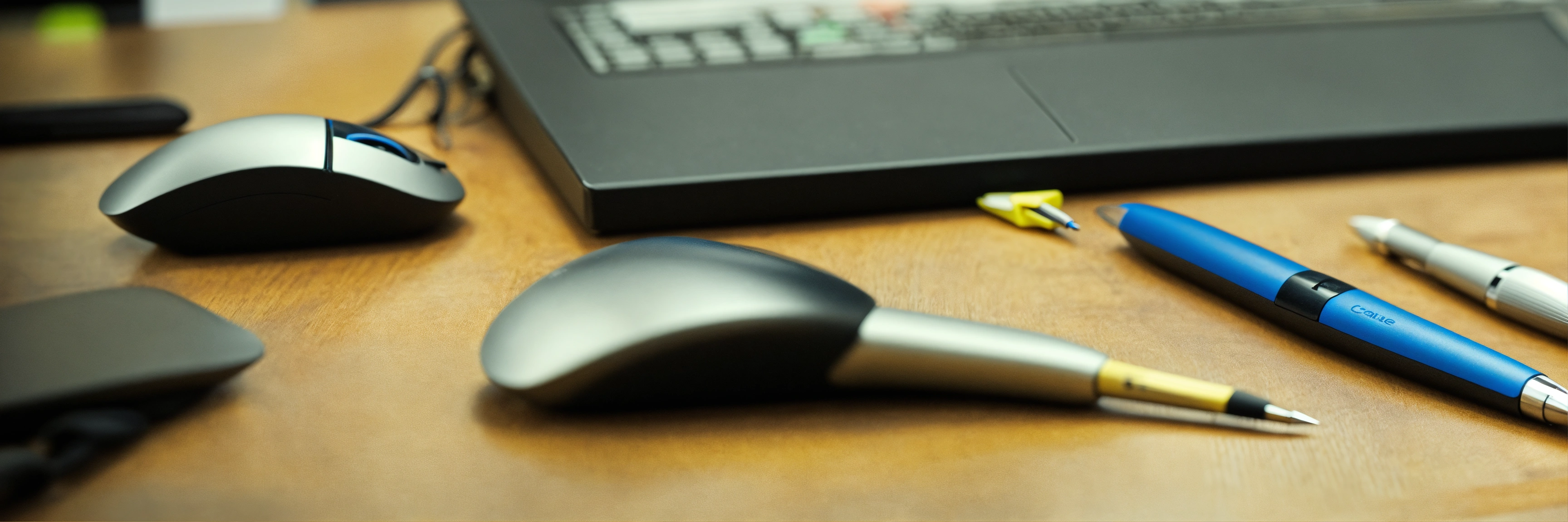 Lexica - Business pens and computer mouses together in circle on the desk