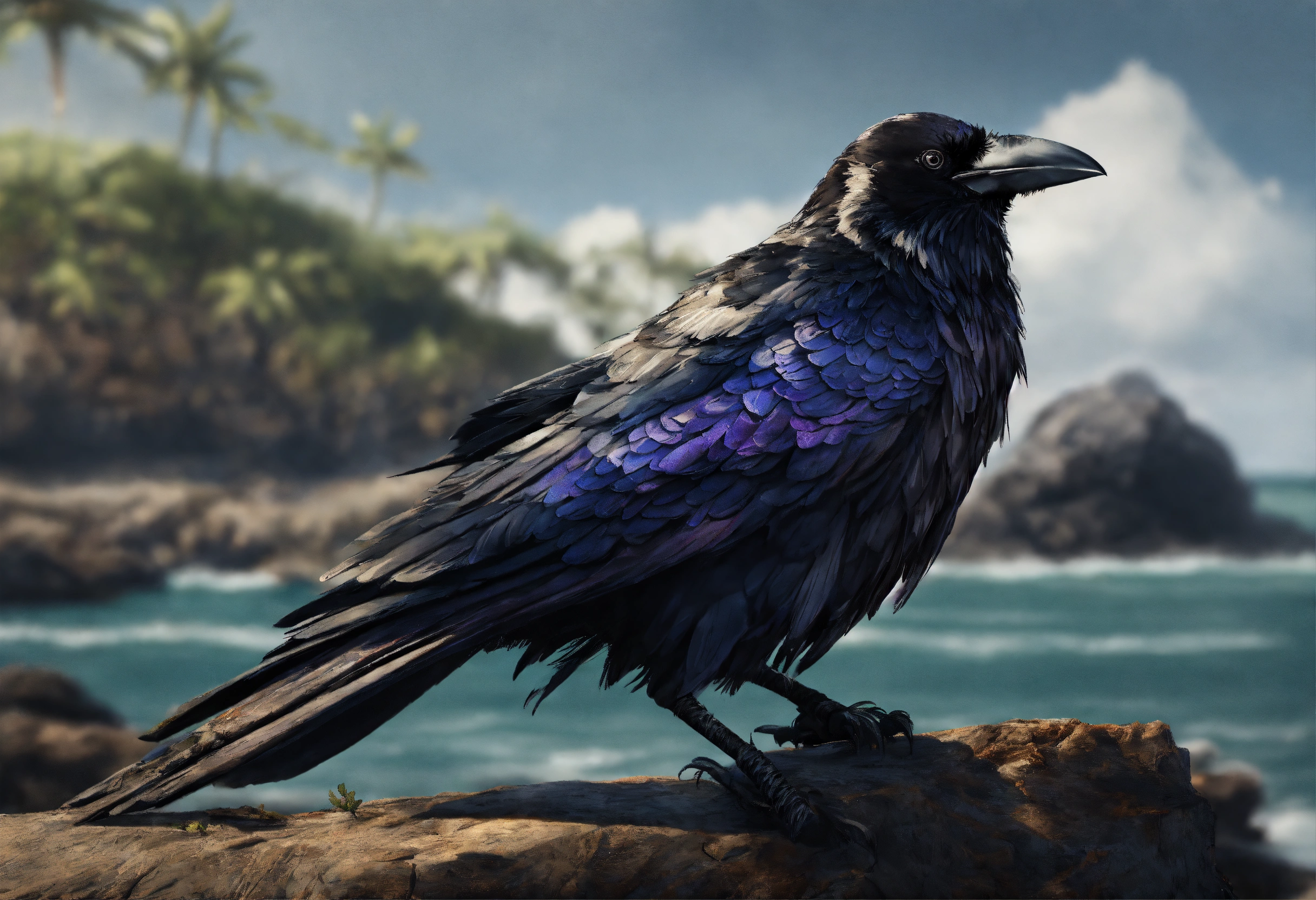 Lexica - Raven samurai with arms. Deserted island. Hyper realistic.