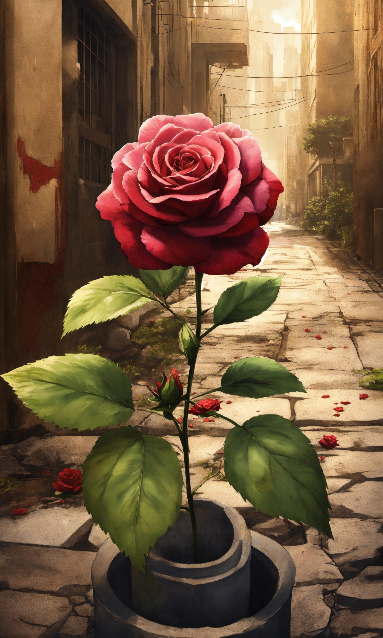 Lexica - Rose growing in concrete street attack on titan