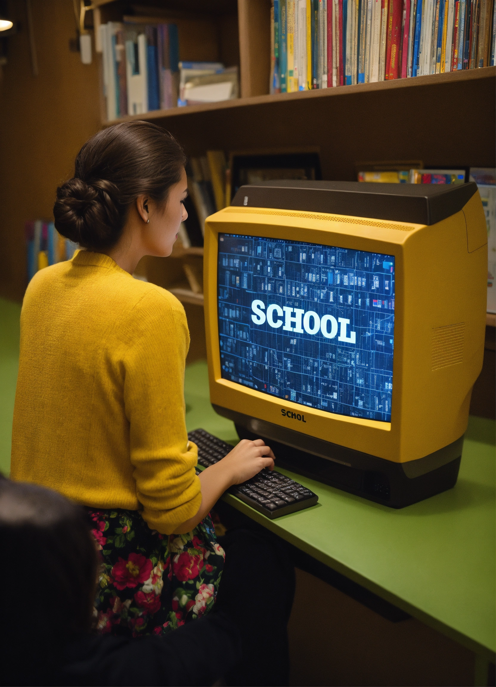 Lexica - A woman learning from a computer screen. The screen displays ...