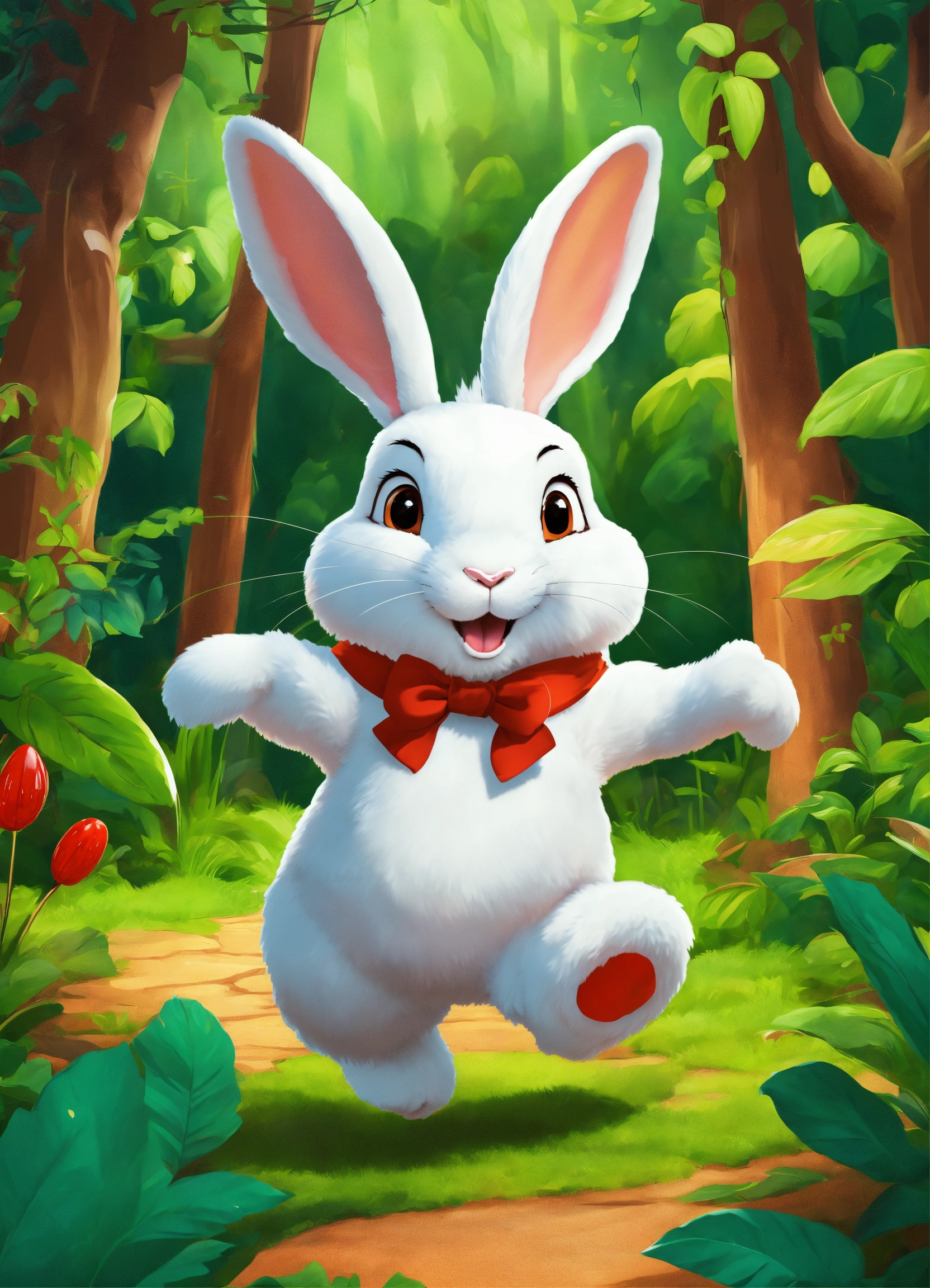Lexica - Let cartoon big white rabbit running on two legs in jungle