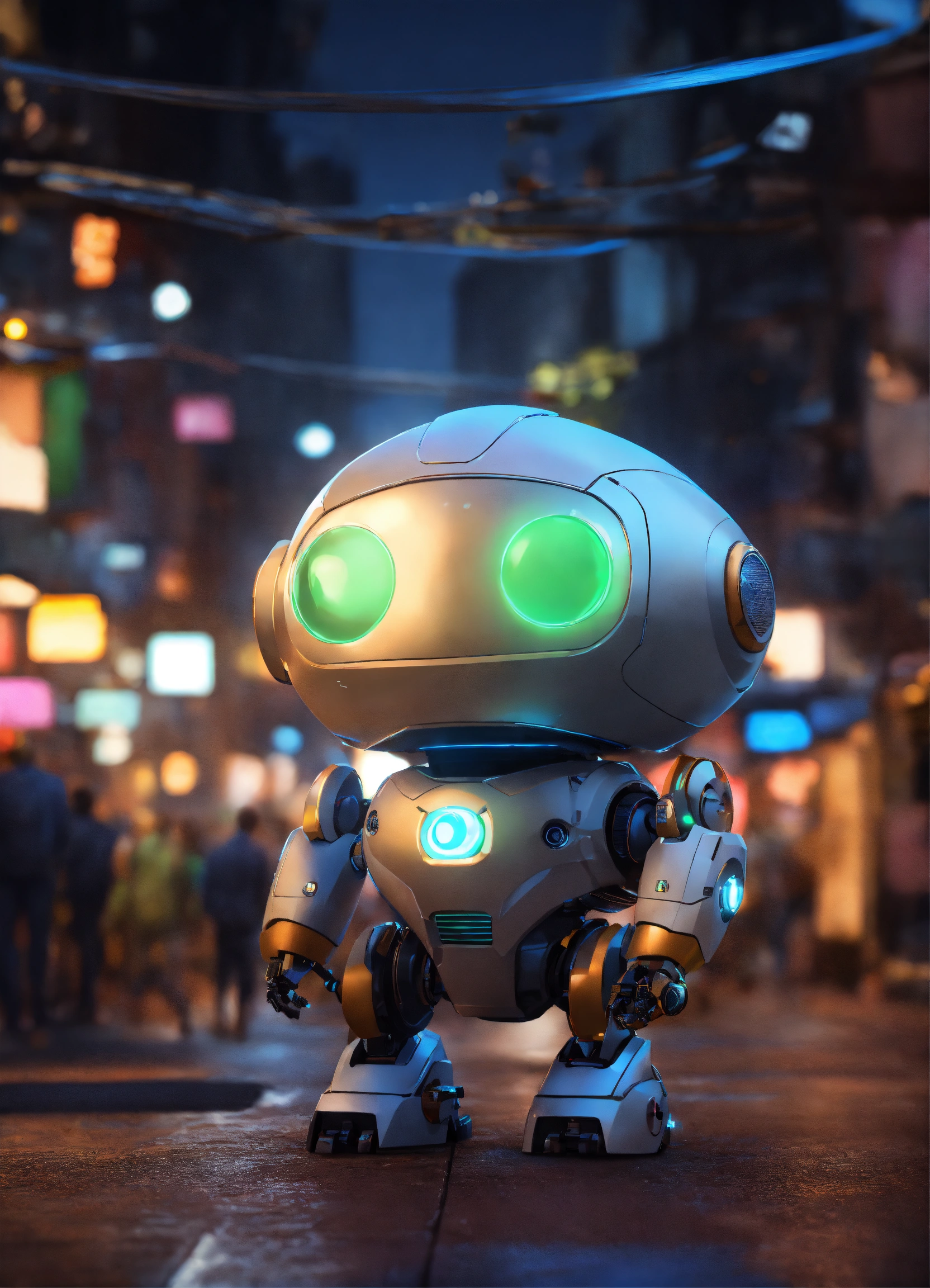 Lexica - Unreal engine render of a cute tiny robo in a busy, crowded ...