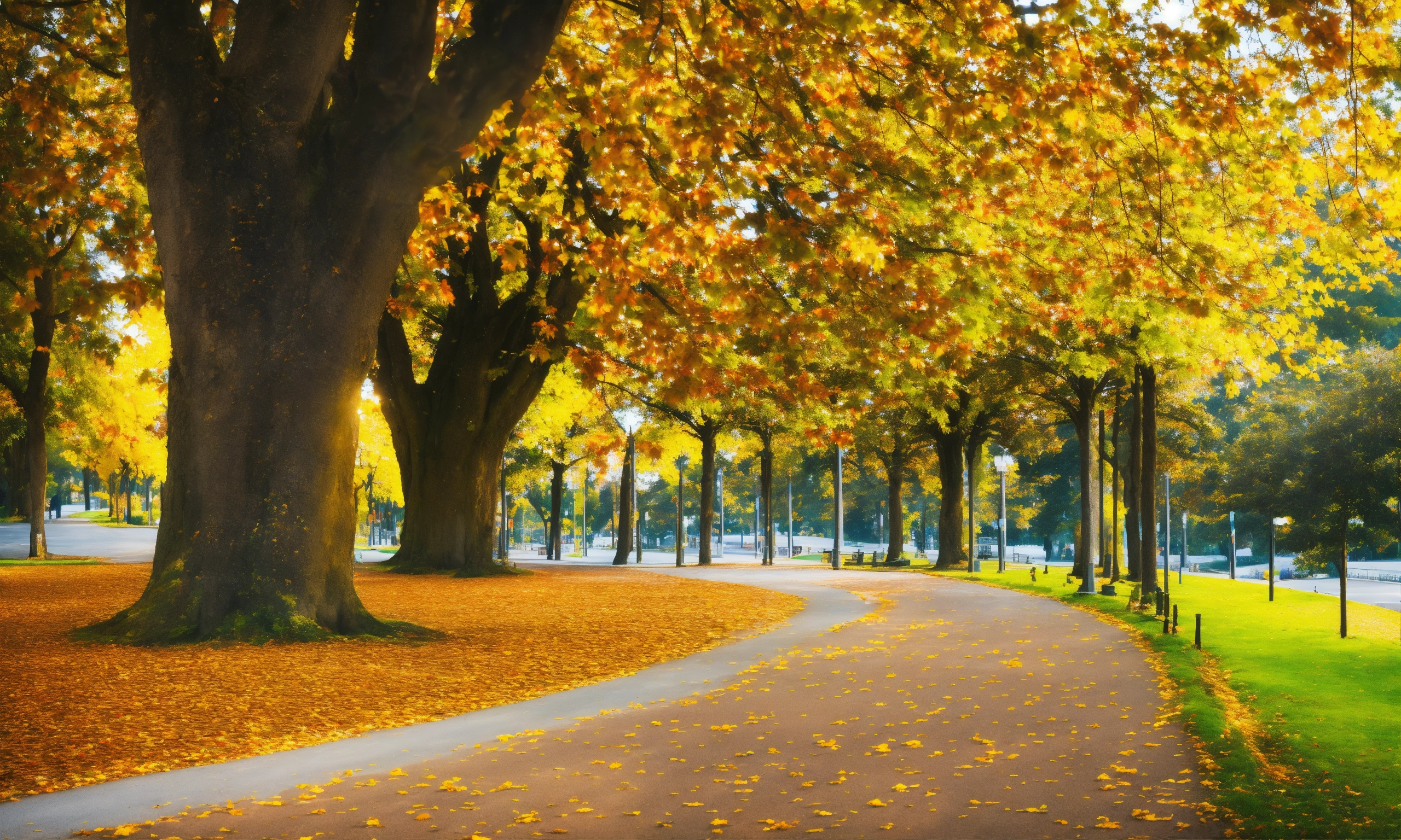 Lexica - Autumn park with trees and road