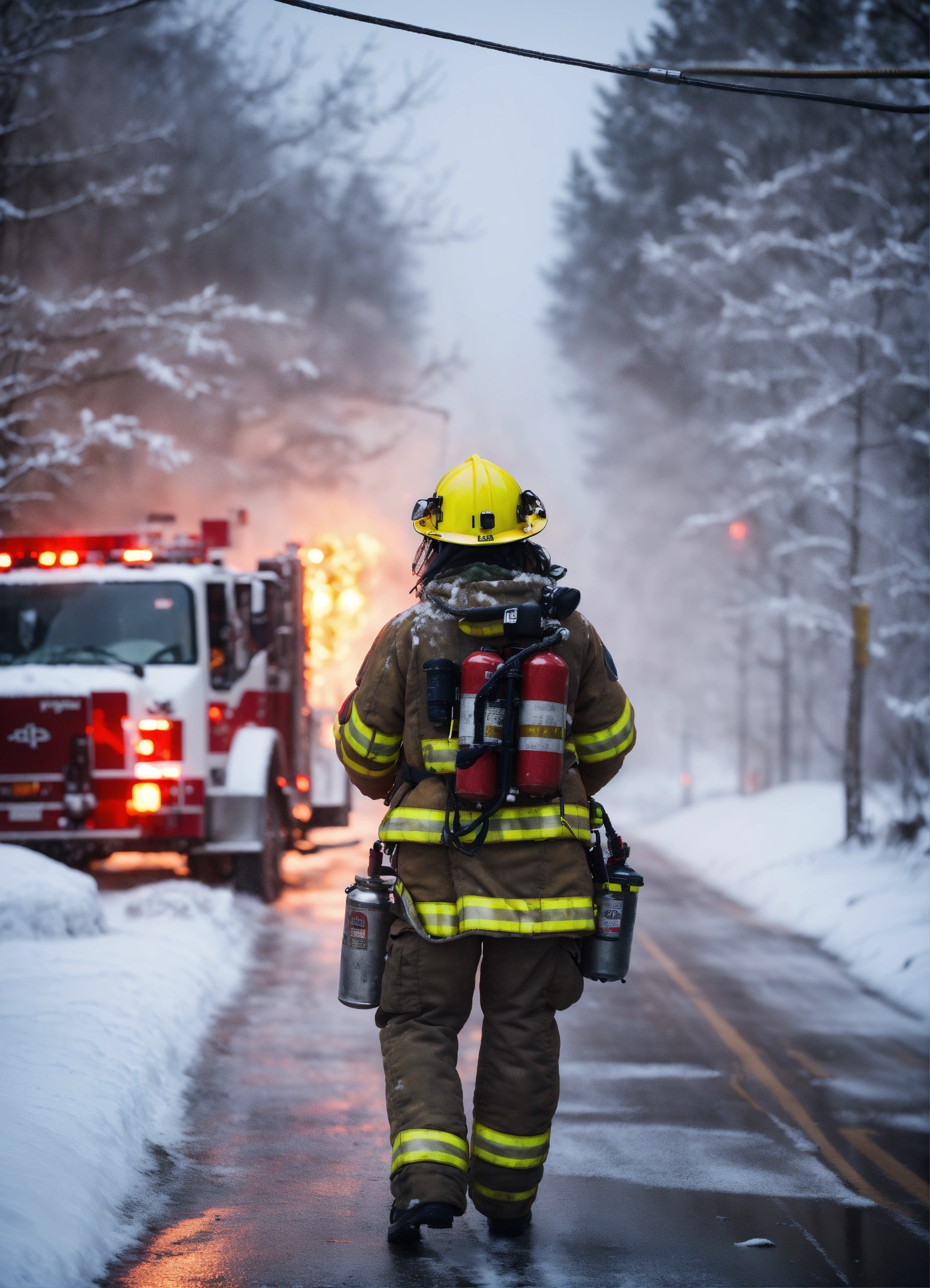 Lexica - A beautiful brunette firefighter, wearing winter camo ...
