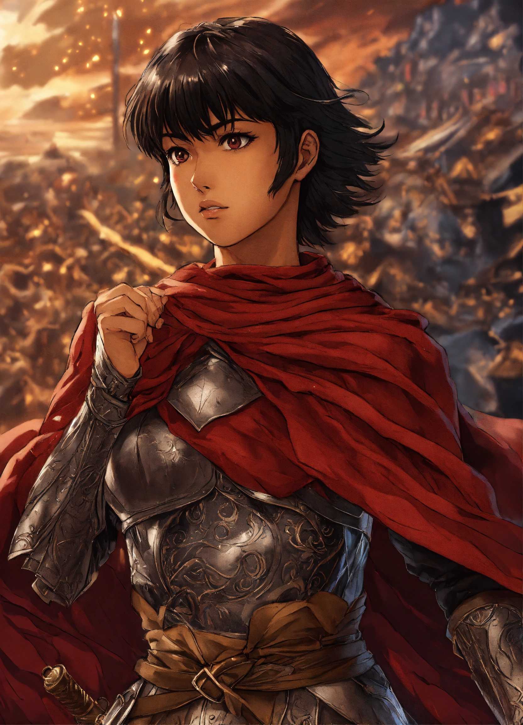 Lexica - Anime art of Casca from Berserk, brown skin, fighting pose, 8k,  stunning intricate details, by kentaro miura