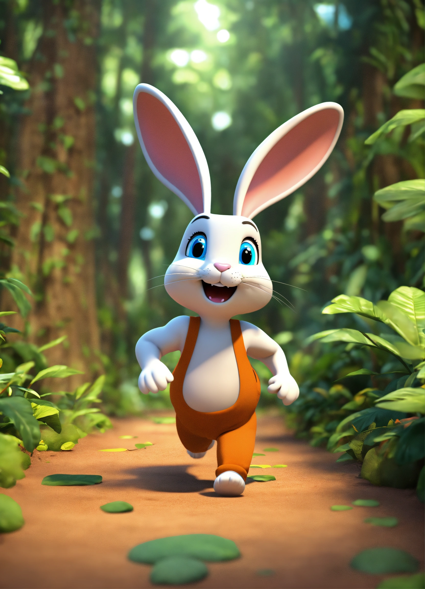 Lexica - 3d cartoon big slim rabbit running in jungle