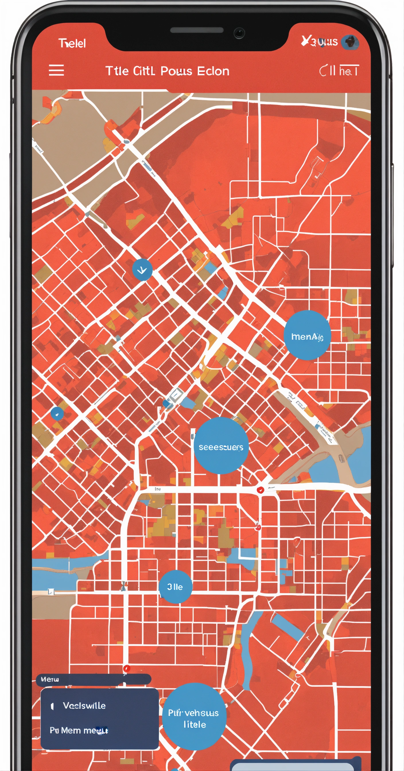 Lexica - Graphic user interface of an app, with a map of a city and a ...