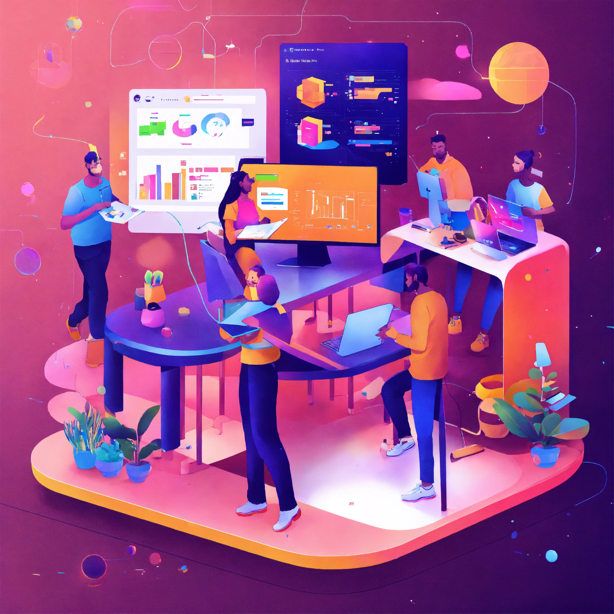 Lexica - Show an animated image of a team that is creating a stunning ...
