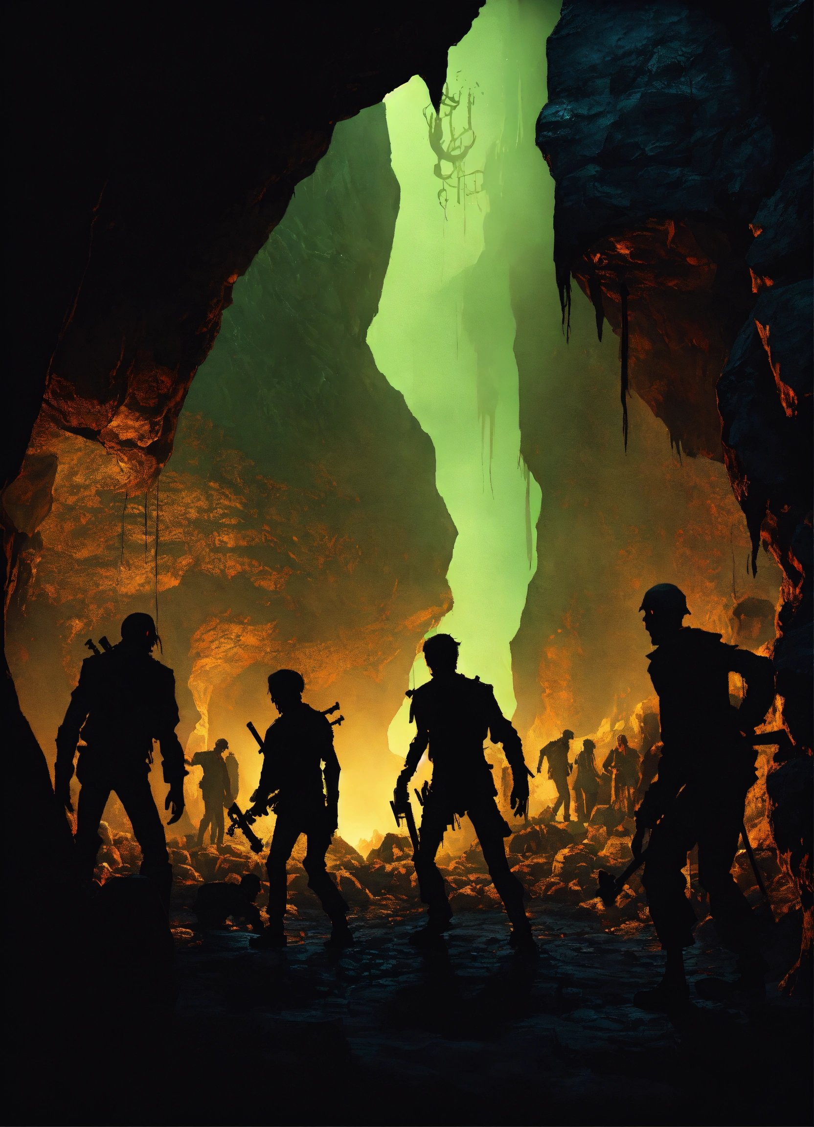 Lexica - Zombies in caves with silhouetted zombies in the background ...