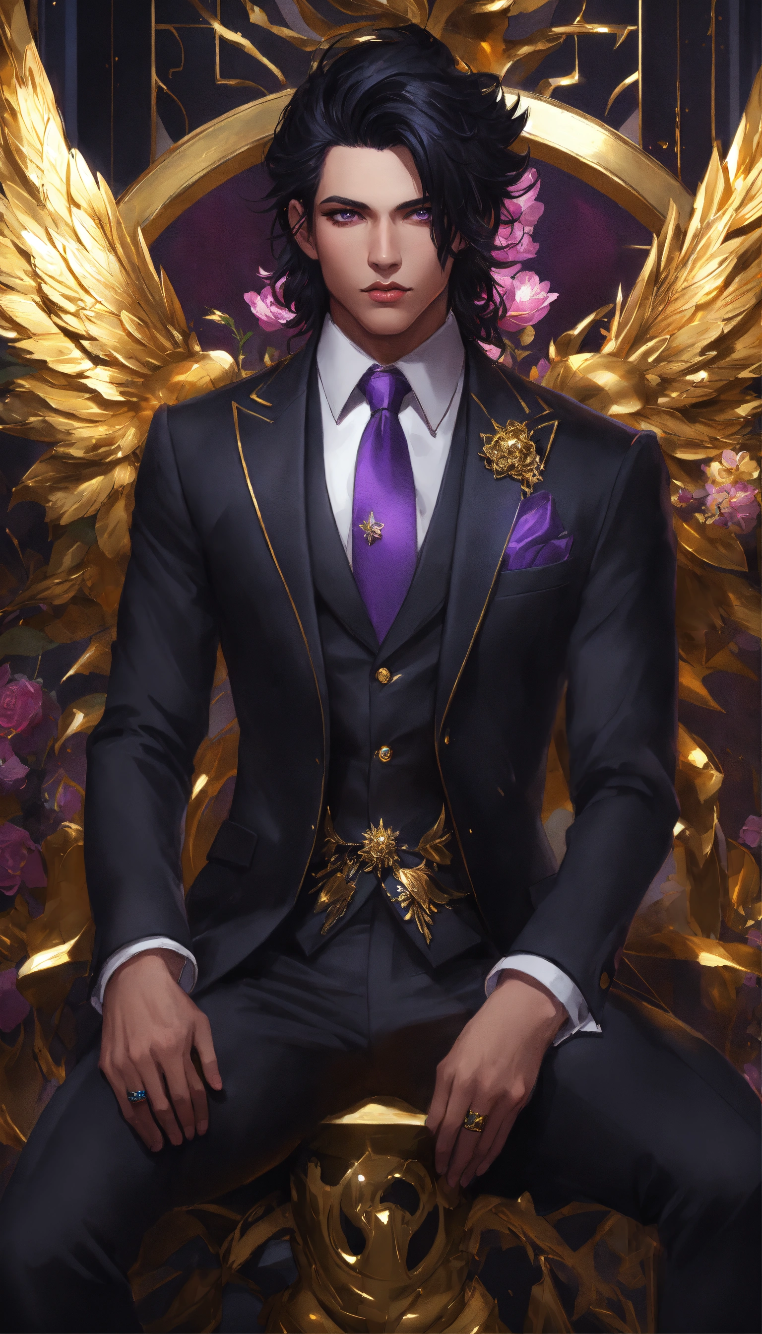 Lexica - Fullbody Portrait of a man in a black suit, gold adornments ...