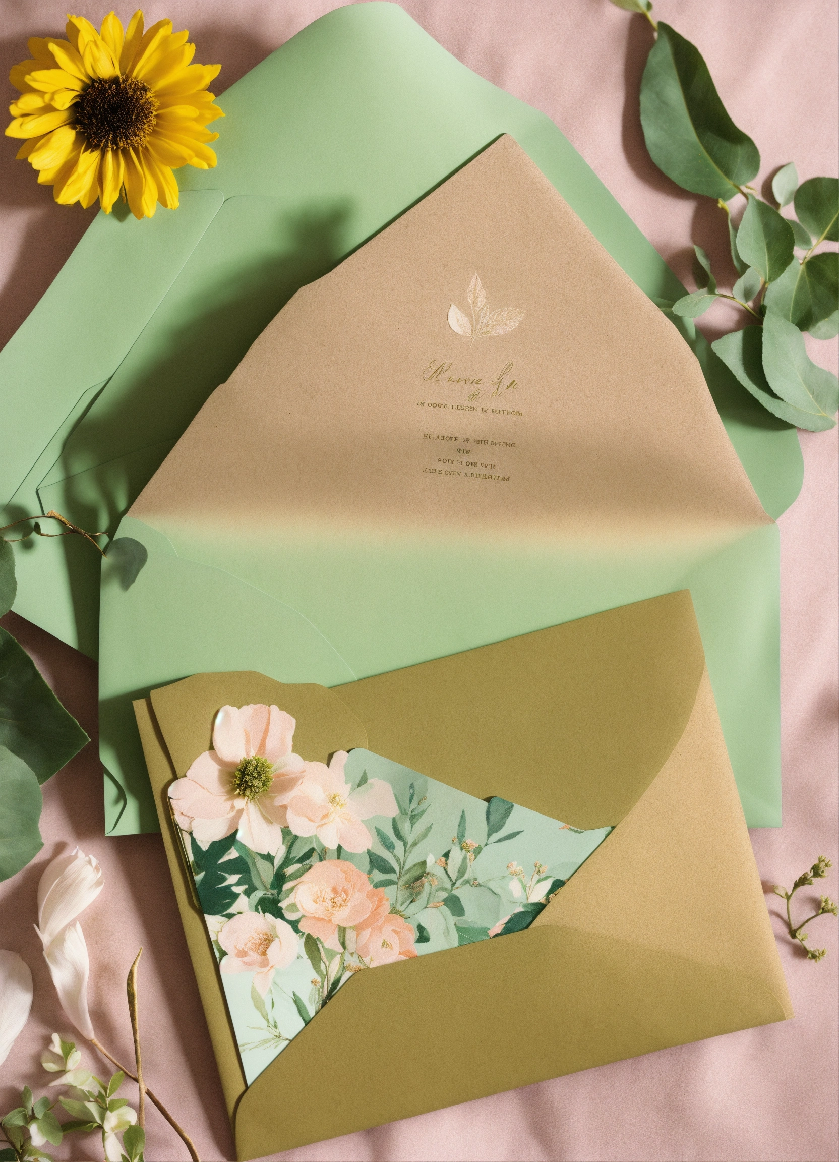 Lexica - Invitation envelope opened with floral and leaf decoration ...