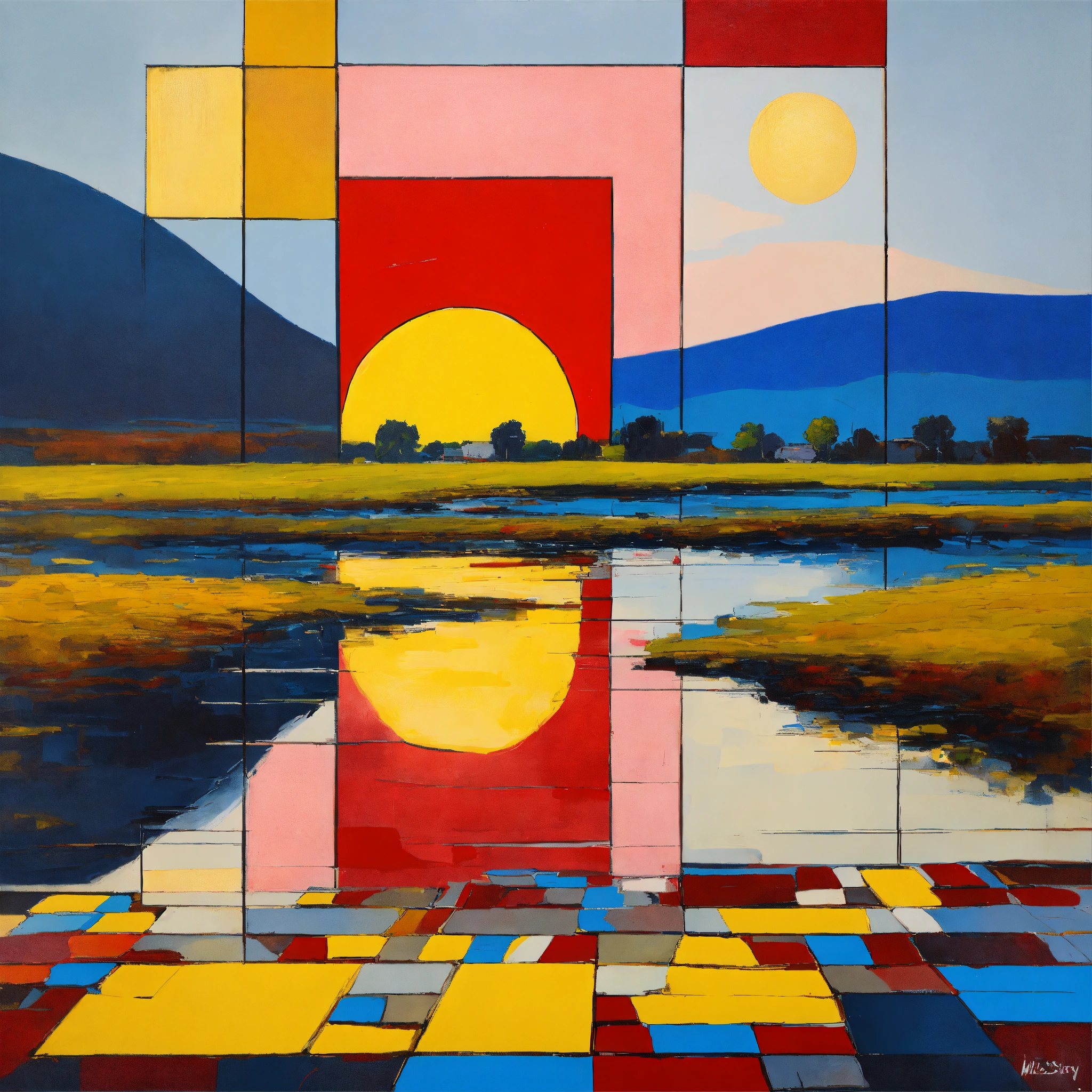 Lexica - Landscape, oil painting, Mondrian, recursive art, in style ...