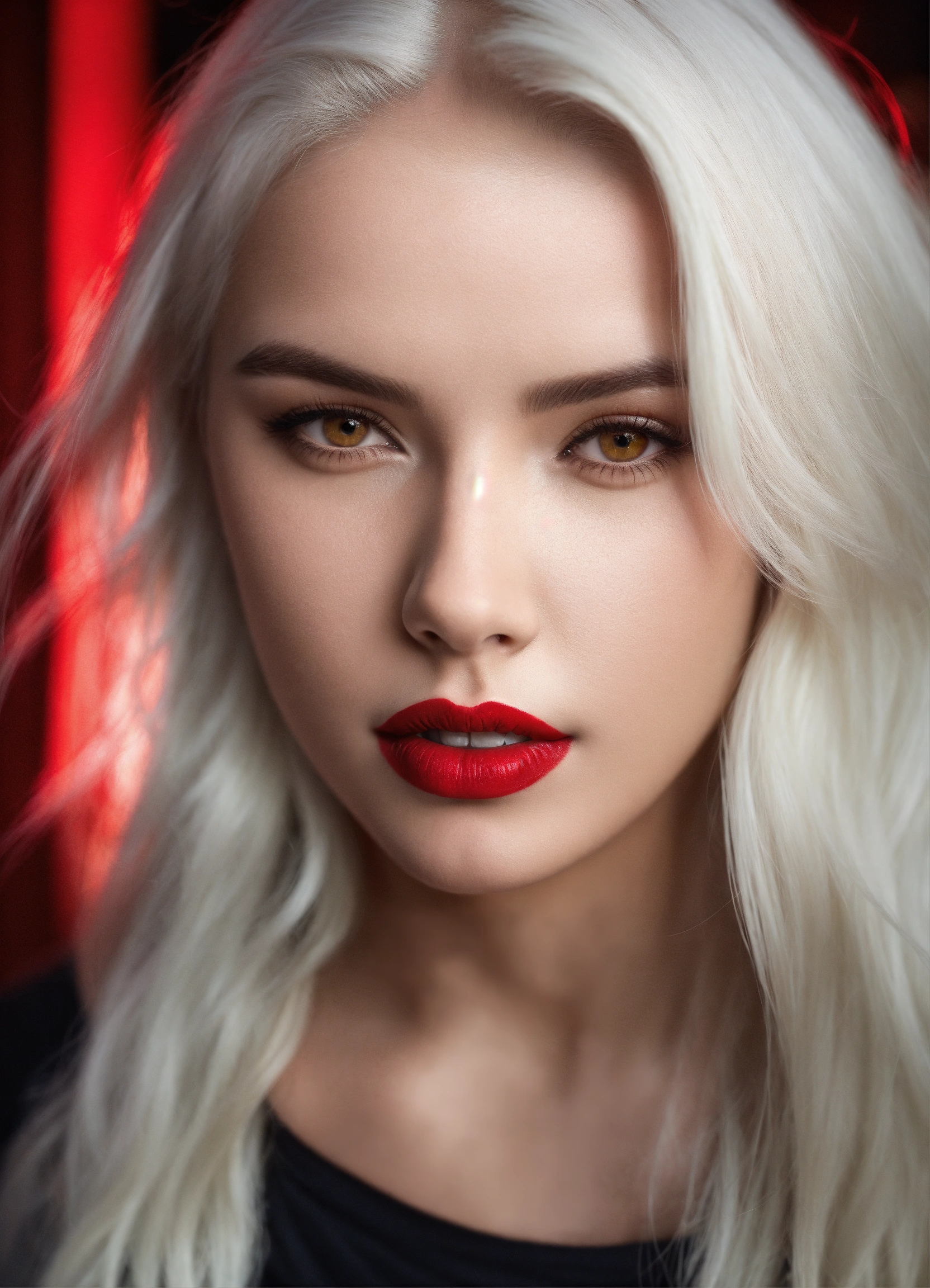 Lexica - Beautiful young woman, white skin, red lips, white hair, red ...