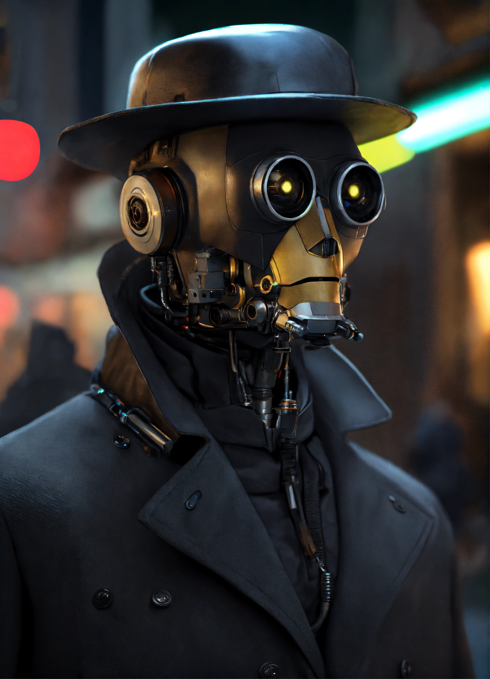 Lexica - Half robot half mutant wearing a black trench coat, sci fi, 8K