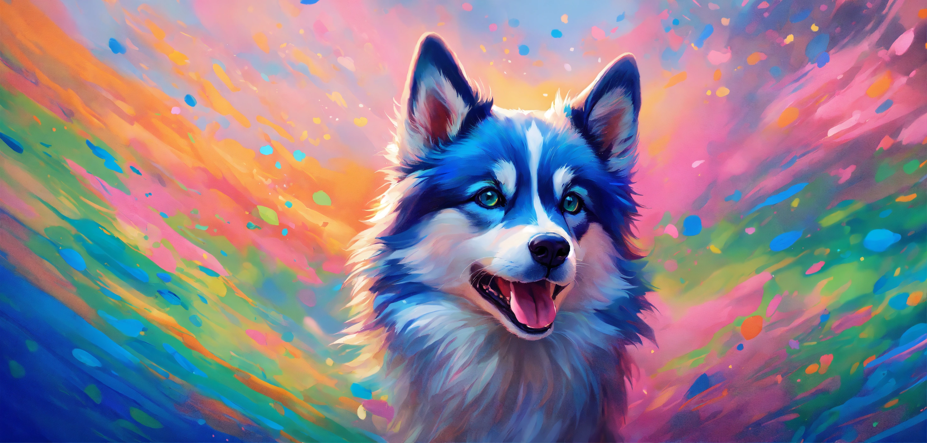 Lexica - In this vibrant painting, a graceful Pomsky is captured in ...