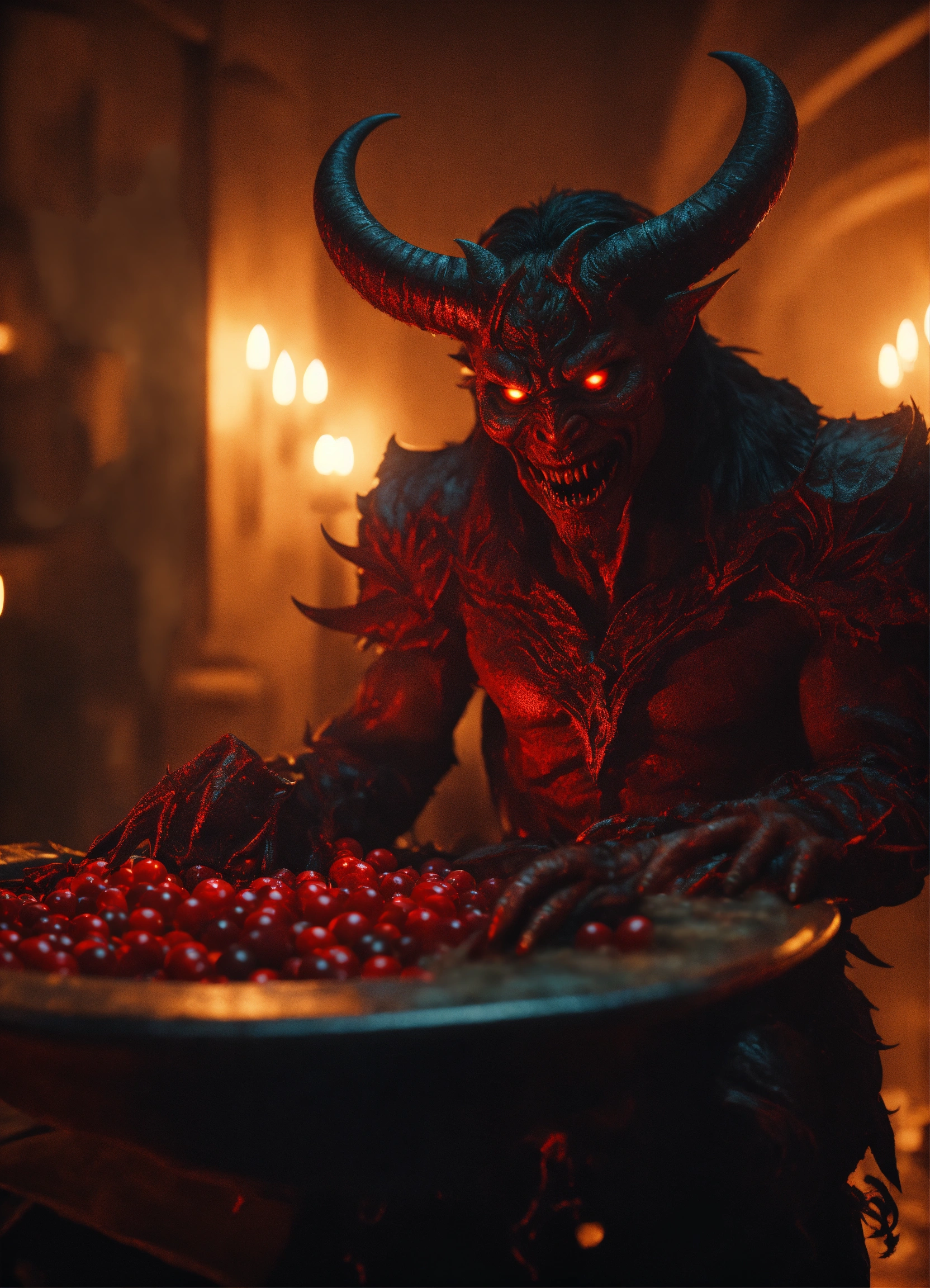 Lexica - Demon in a trrone rich cinematic, realistic, 8k