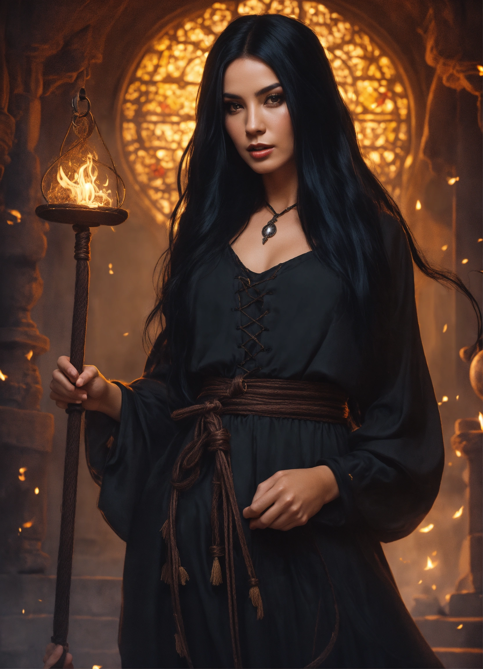 Lexica - A beautiful sorceress with long black hair dressed in a black ...