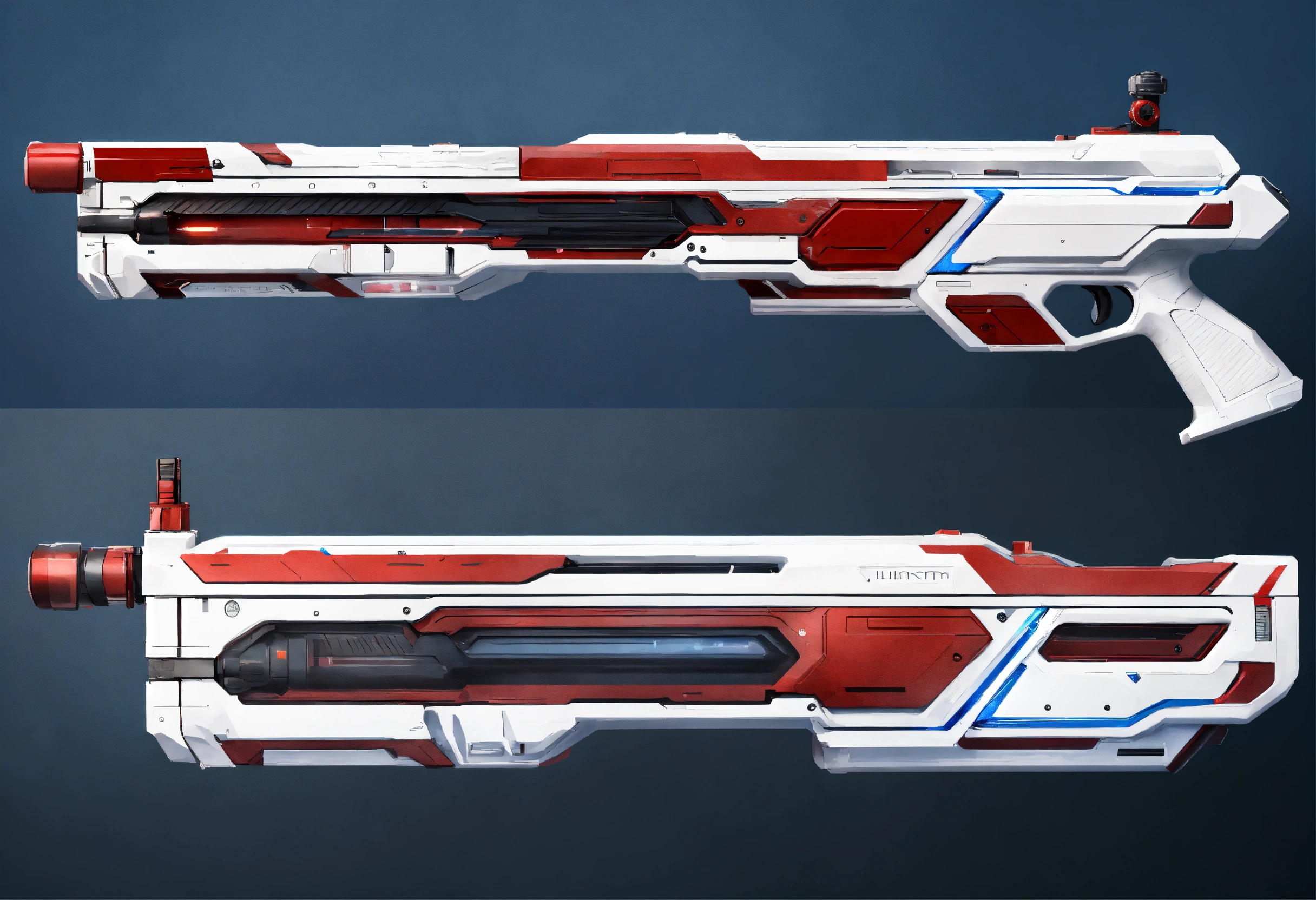 Lexica - Side view of a white and blue and red sci fi energy rifle, HD ...