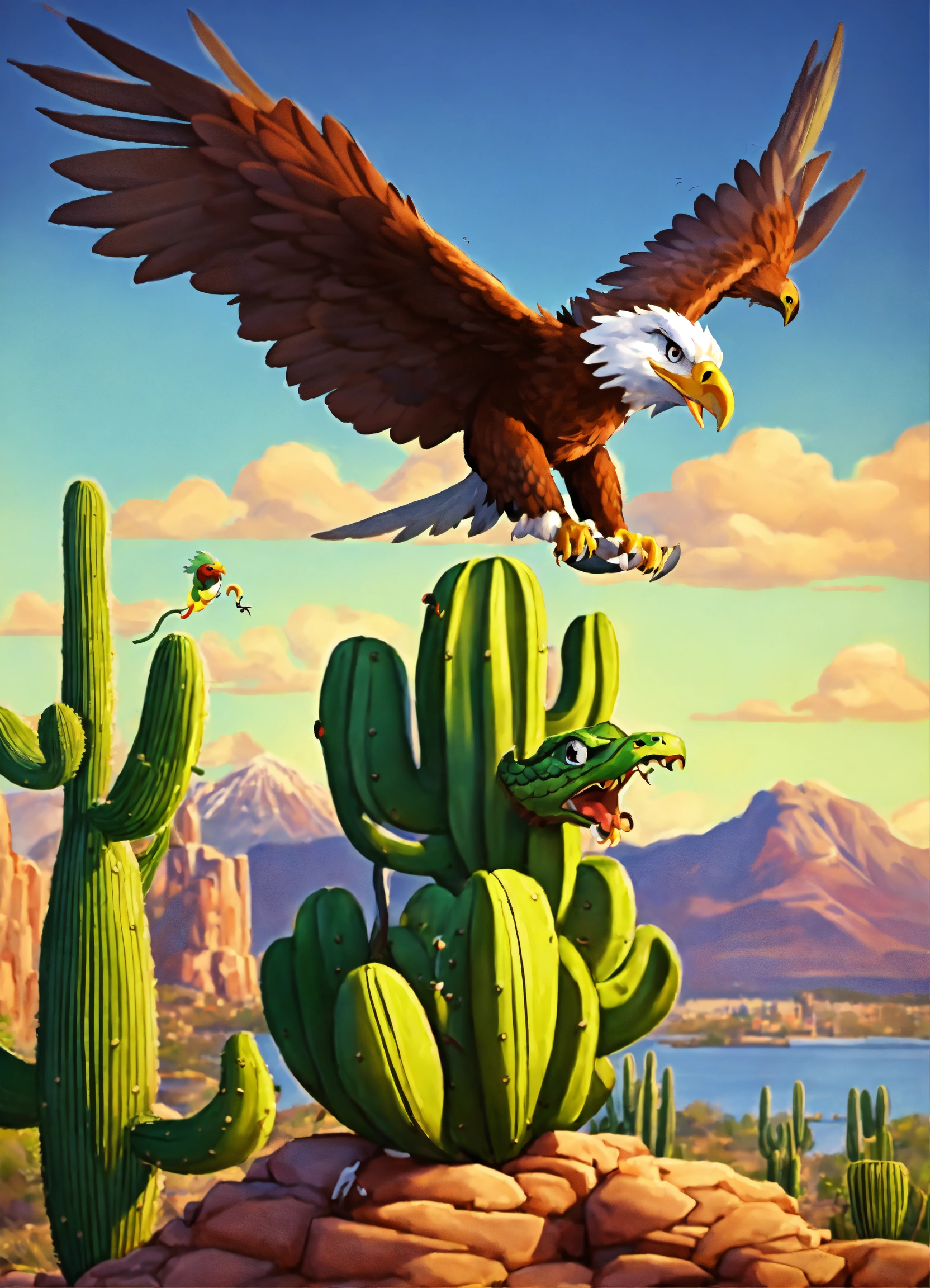 Lexica - Pixar animation of Eagle Devouring ((Snake)) on a cactus ...