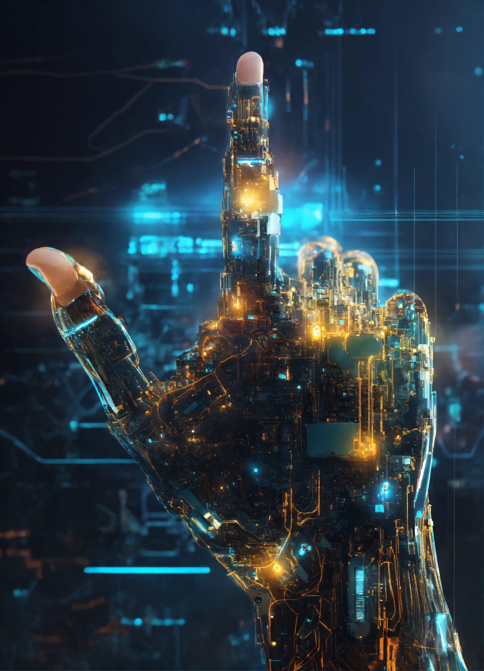 Lexica - Abstract digital hand with finger, artificial intelligence and ...