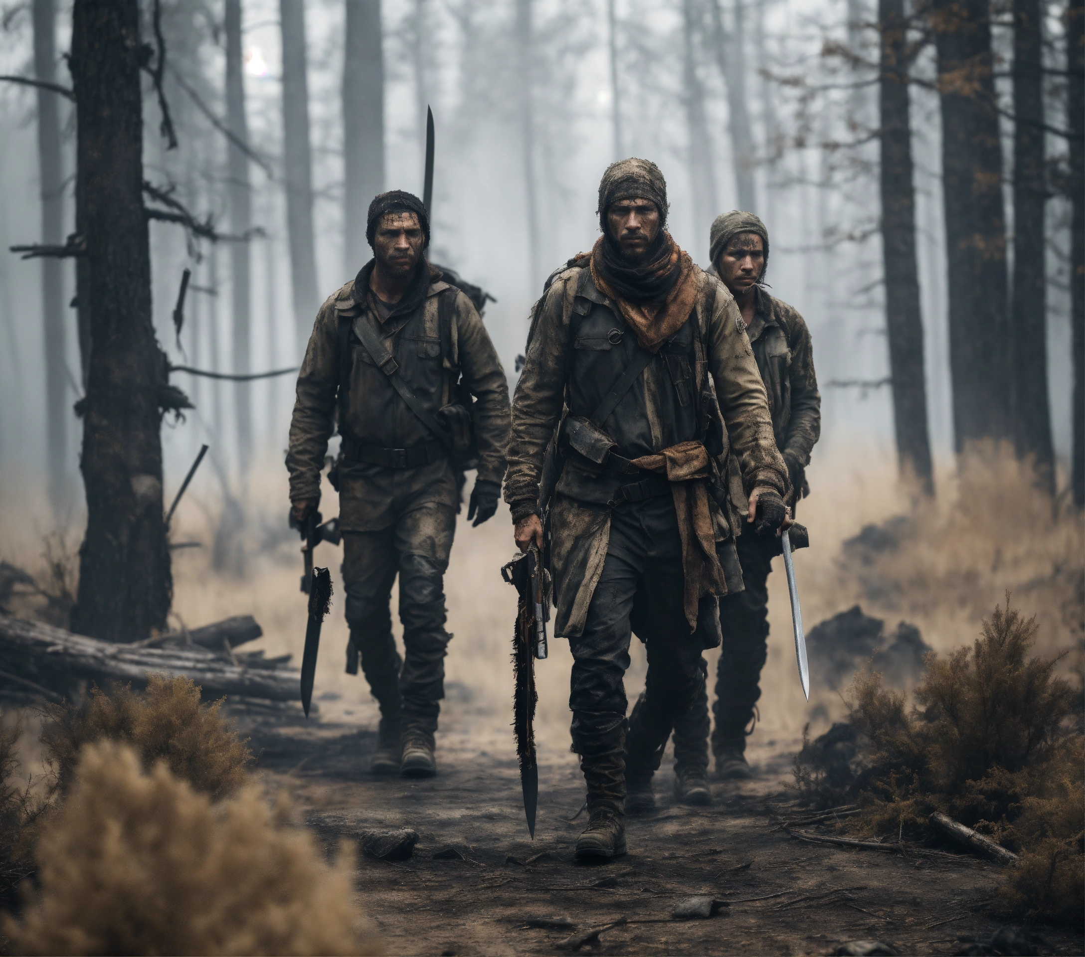 Lexica - A realistic photo of three different survivors dressed in ...