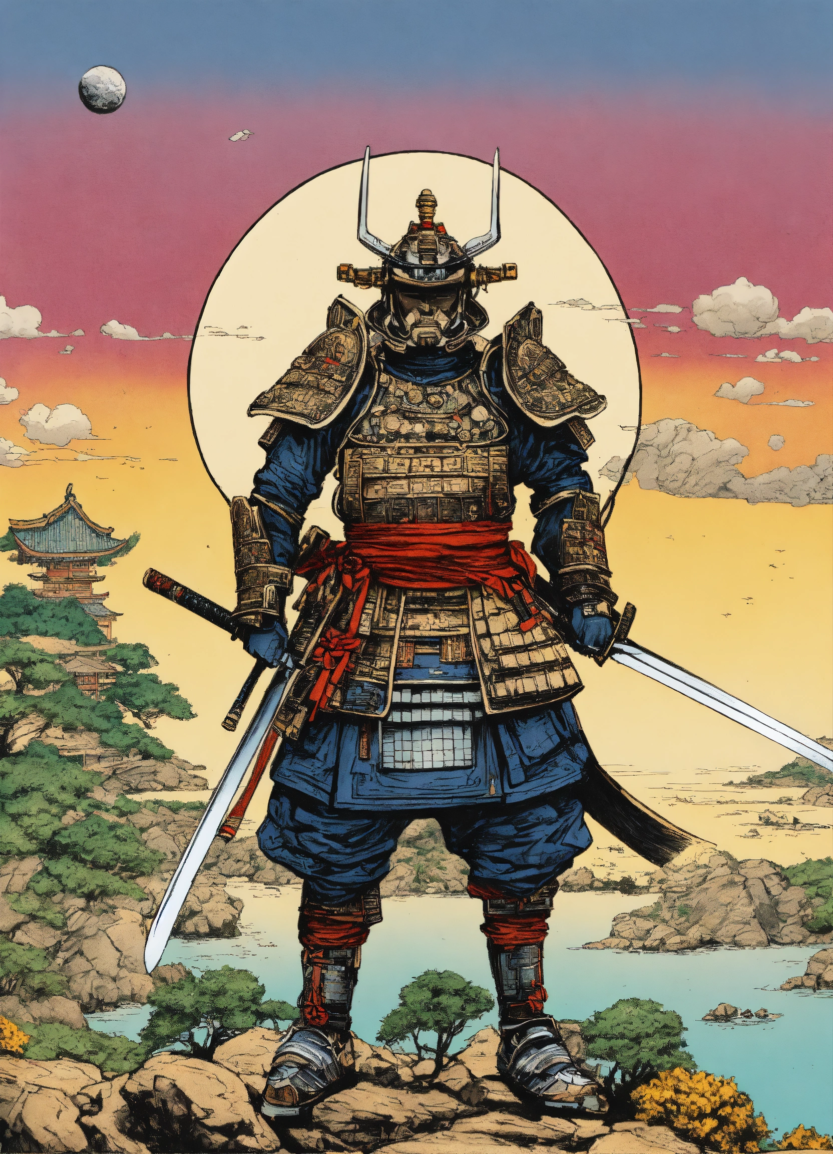 Lexica - Detailed pen and ink illustration of a samurai cyborg, head ...
