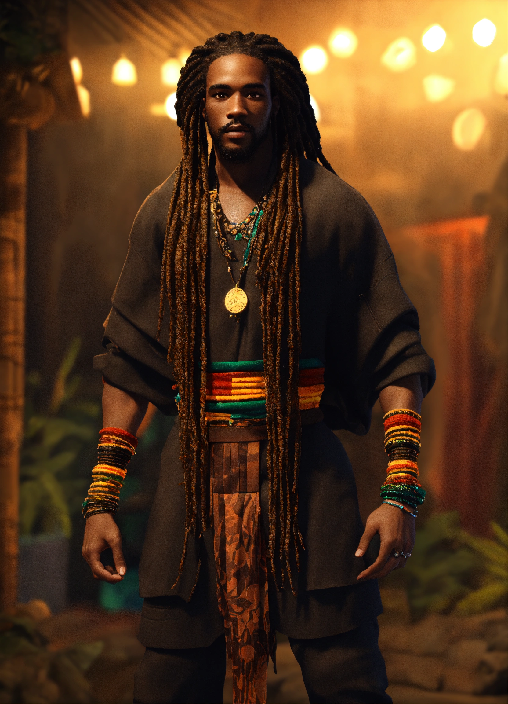 Lexica - 3d render of a Black man with long flowing dreadlocks, 6'5 ...