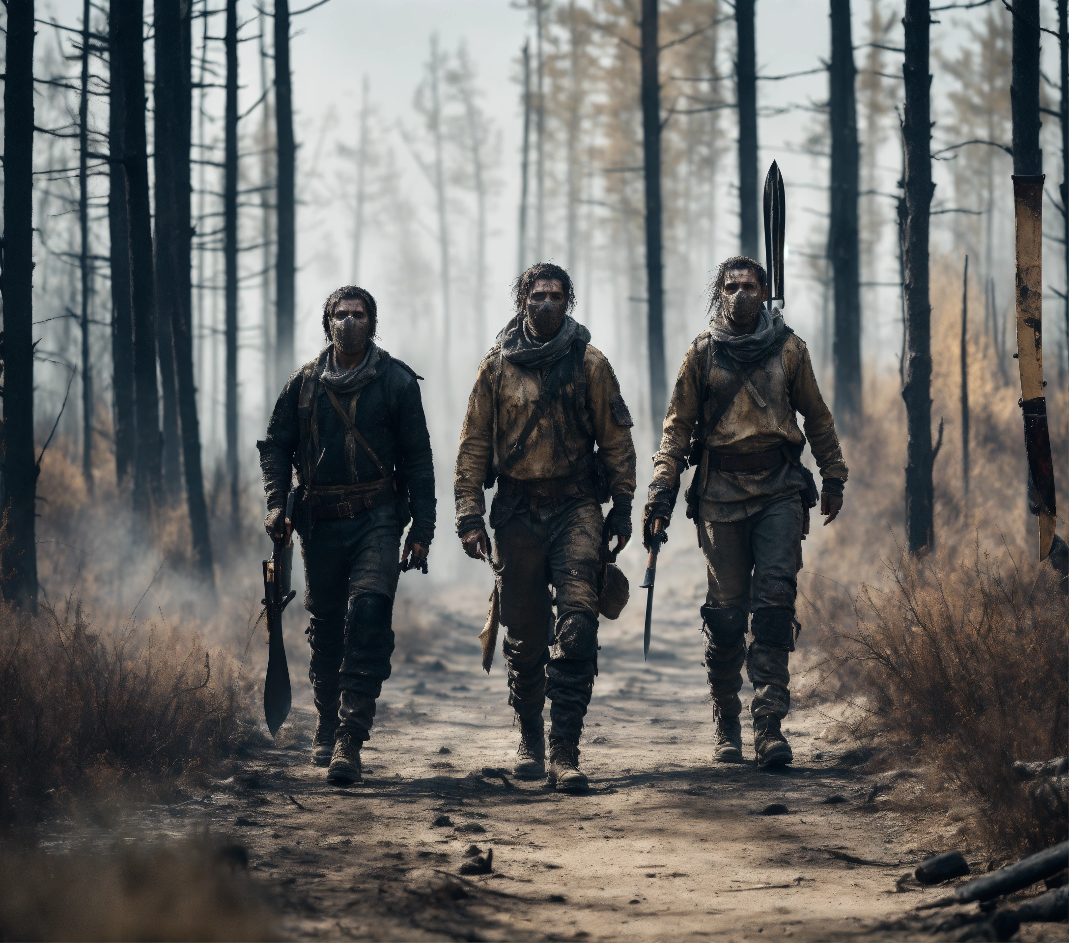 Lexica - A realistic photo of three different survivors dressed in ...