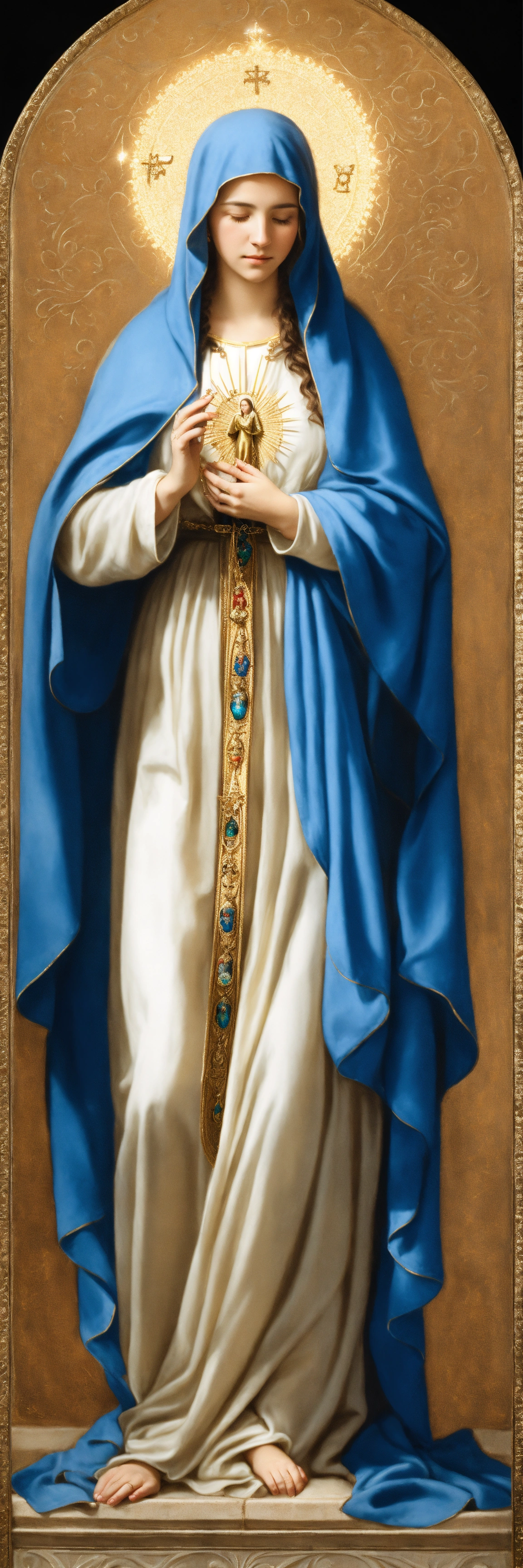 Lexica - A serene portrait of Virgin Mary, cloaked in a heavenly blue ...