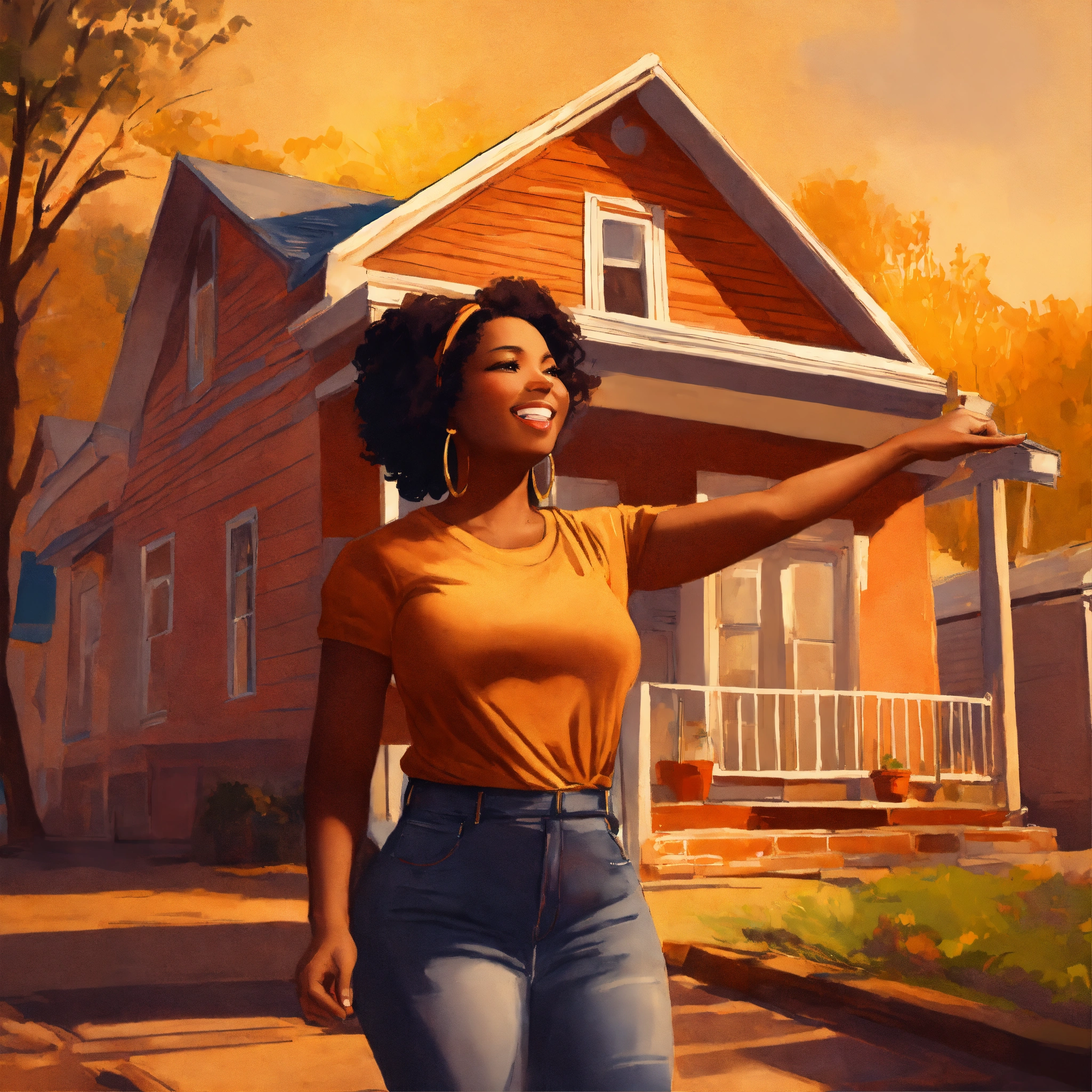 Lexica - African American woman citizen standing in front of her home ...