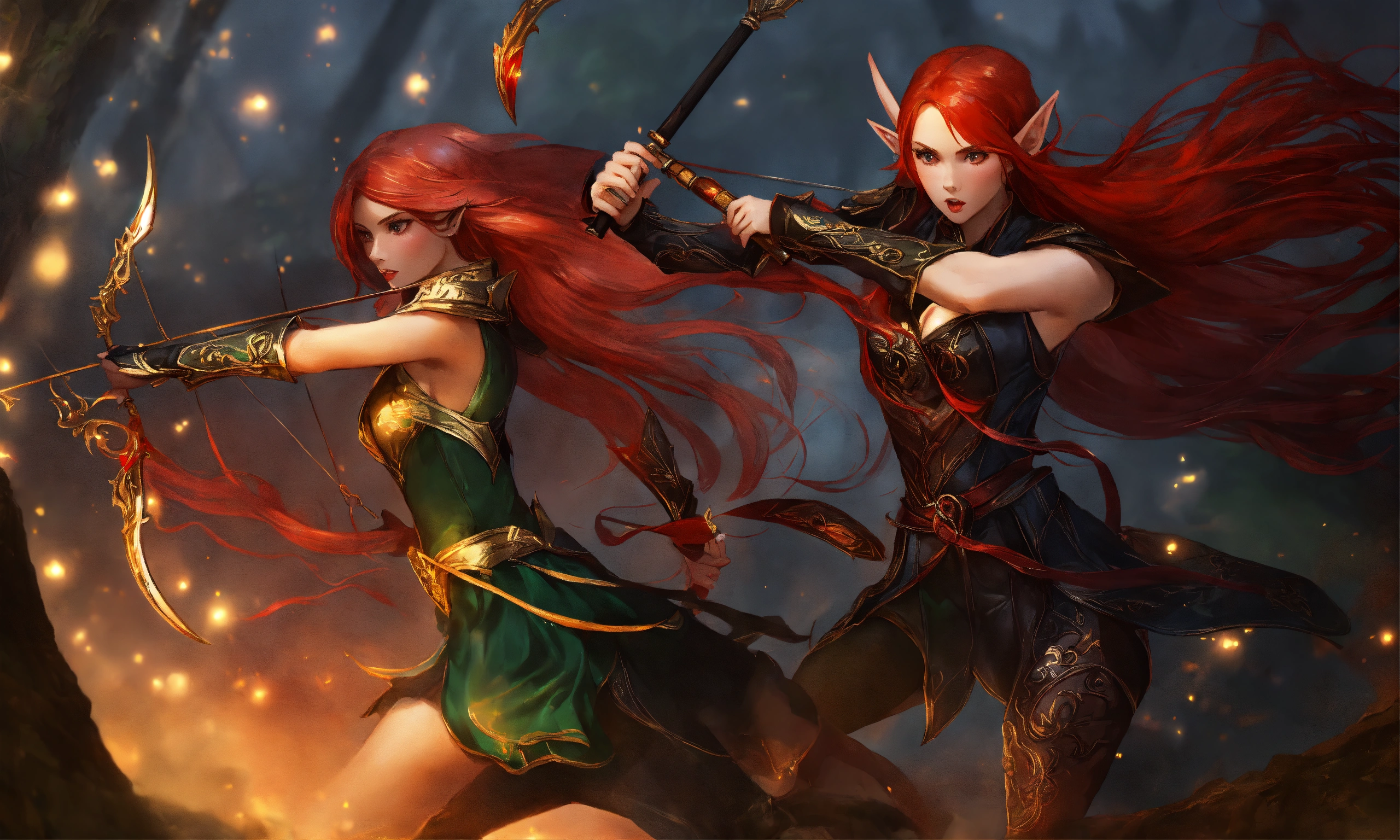 Lexica - Two females elves fighting one with long red hair one with ...