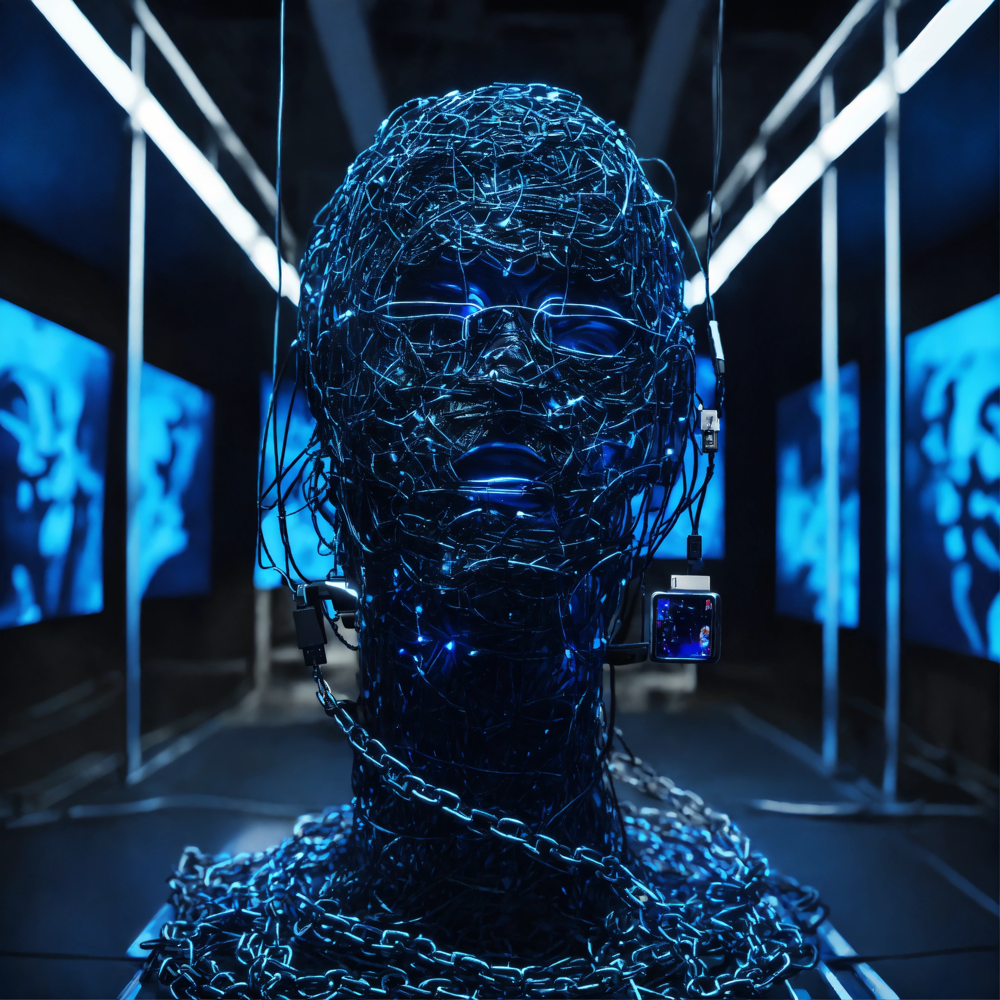 Lexica - Depict a cartoon human with chain links made of USB cables and ...