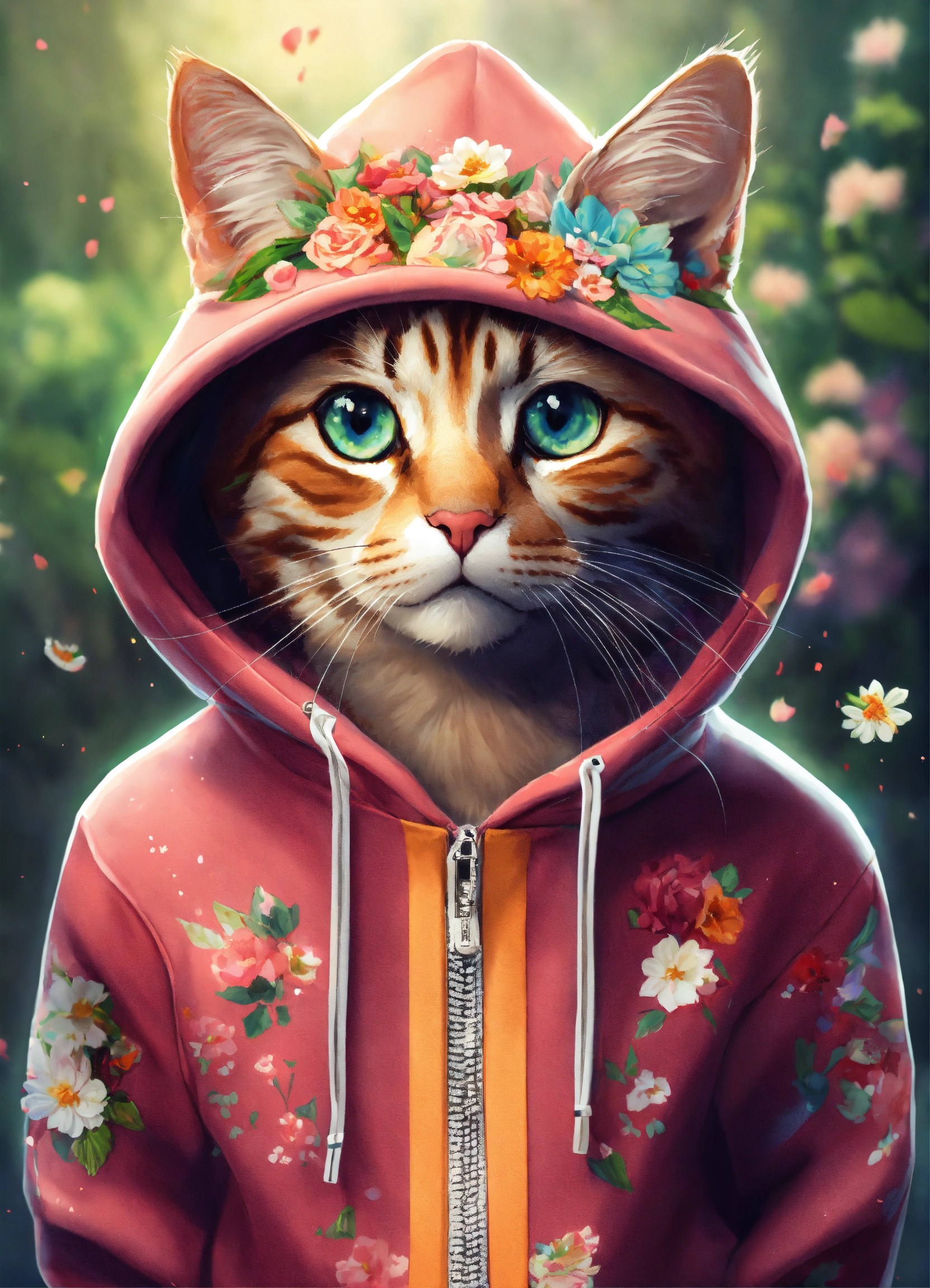 Lexica - Cat wearing embellished hoodie with flowers, 4k